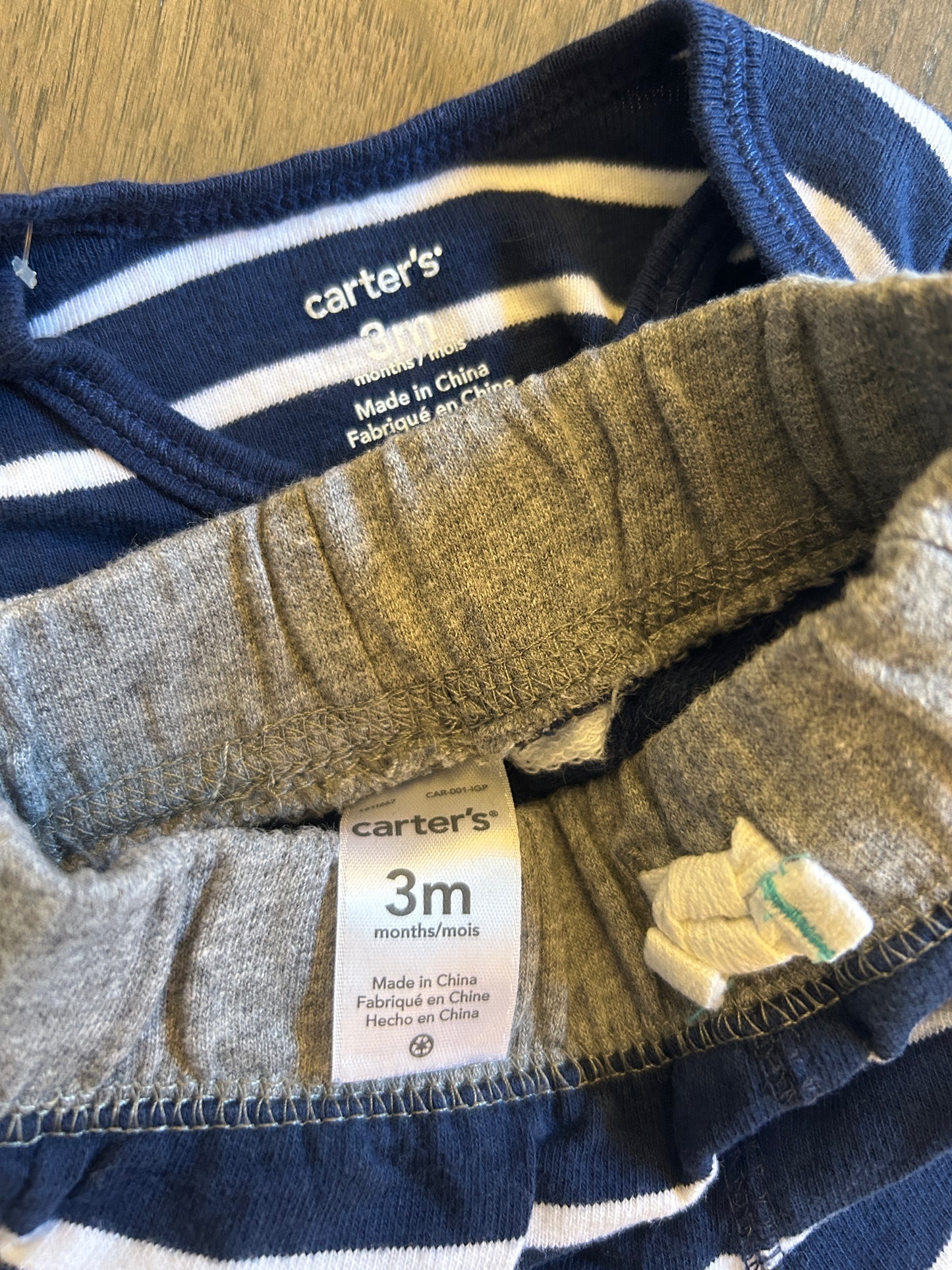Carter’s, onesie and pant, boy, size 3 months, striped