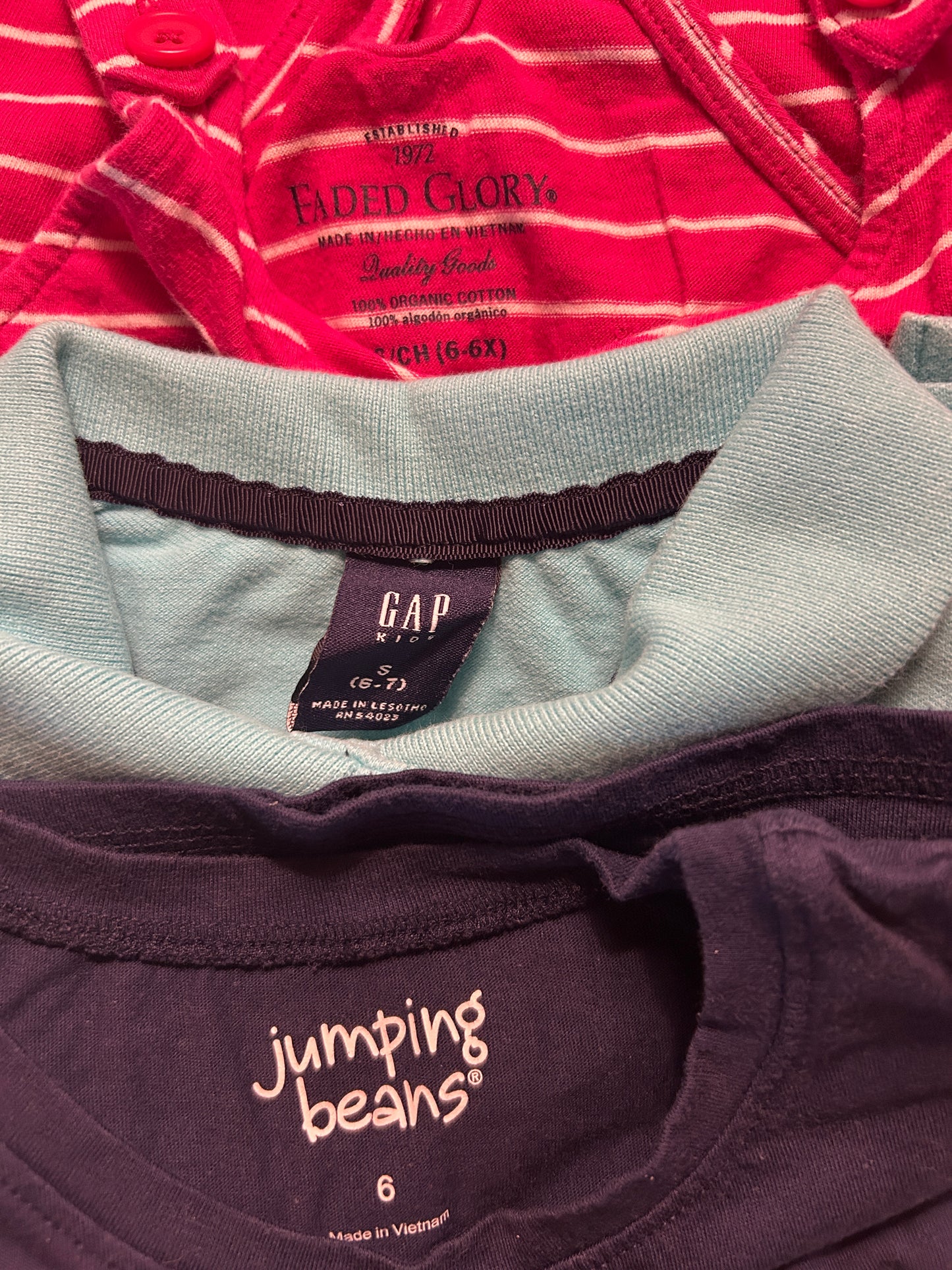 Lot of Gap Kids, Jumping Beans, Faded Glory, one romper, three short sleeve shirts, two shorts, girl, size 6, 6X, 6-7