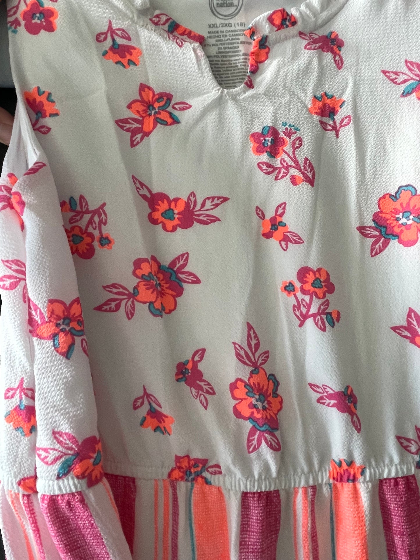 Wonder Nation Dress, Girls Sz XXL, White/Pink/Coral