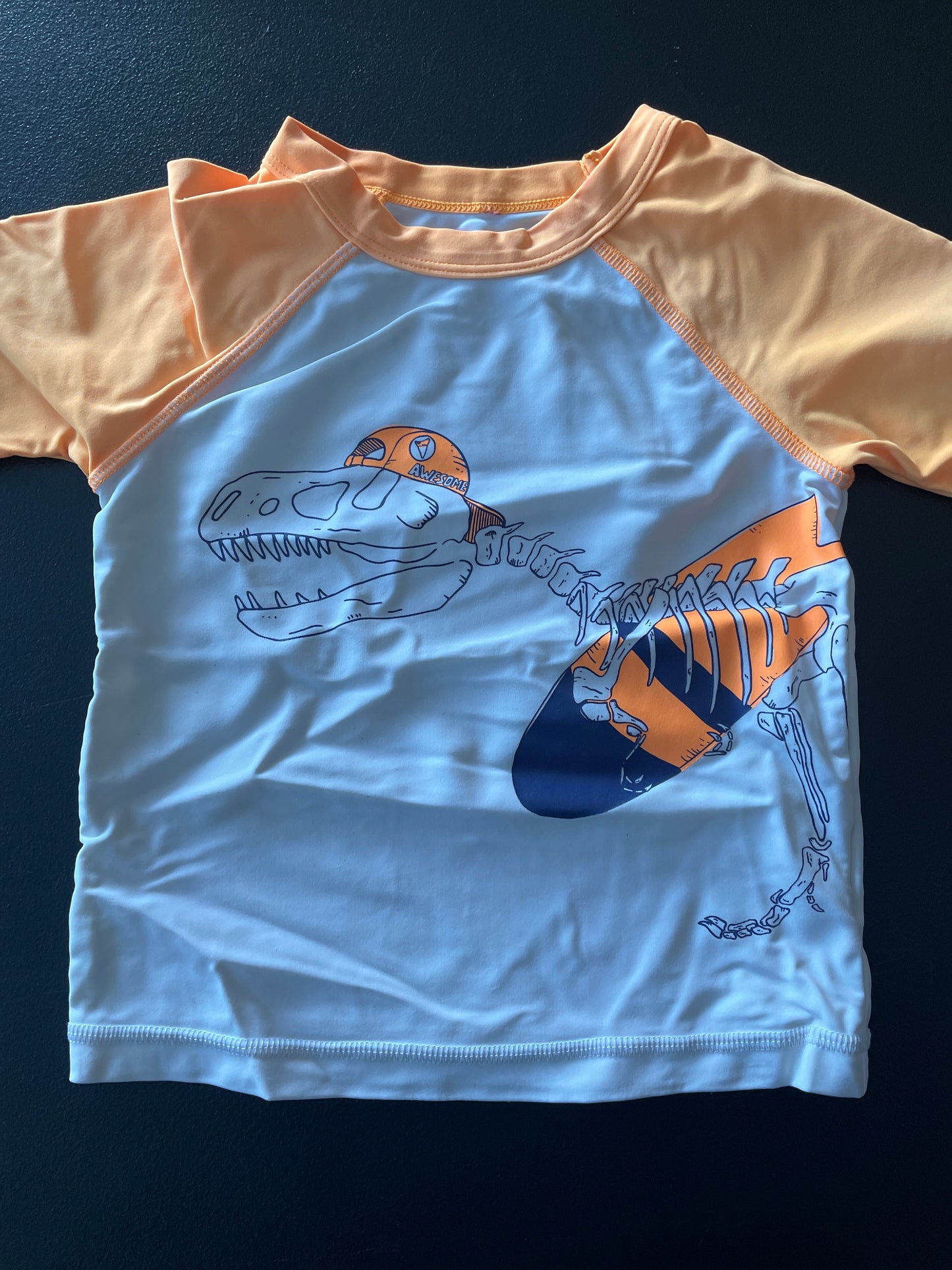 Rash Guard, Boys Sz 4T, White, T-Rex