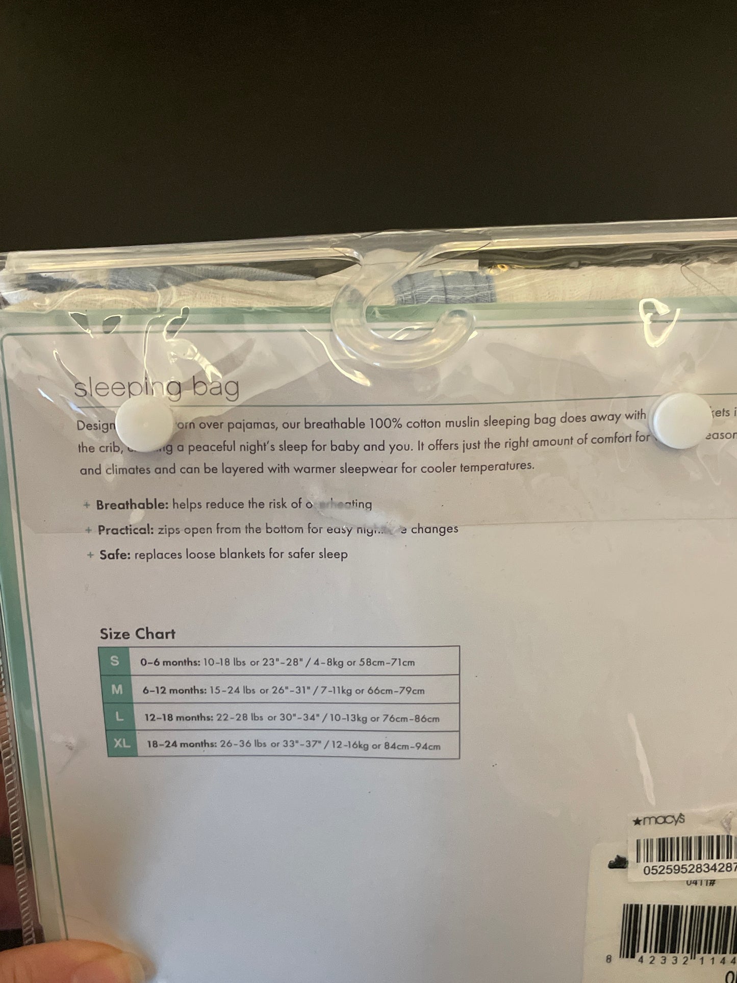 Aden and Anais Sleeping Bag, Infants Sz 12-18 mo, White & Blue