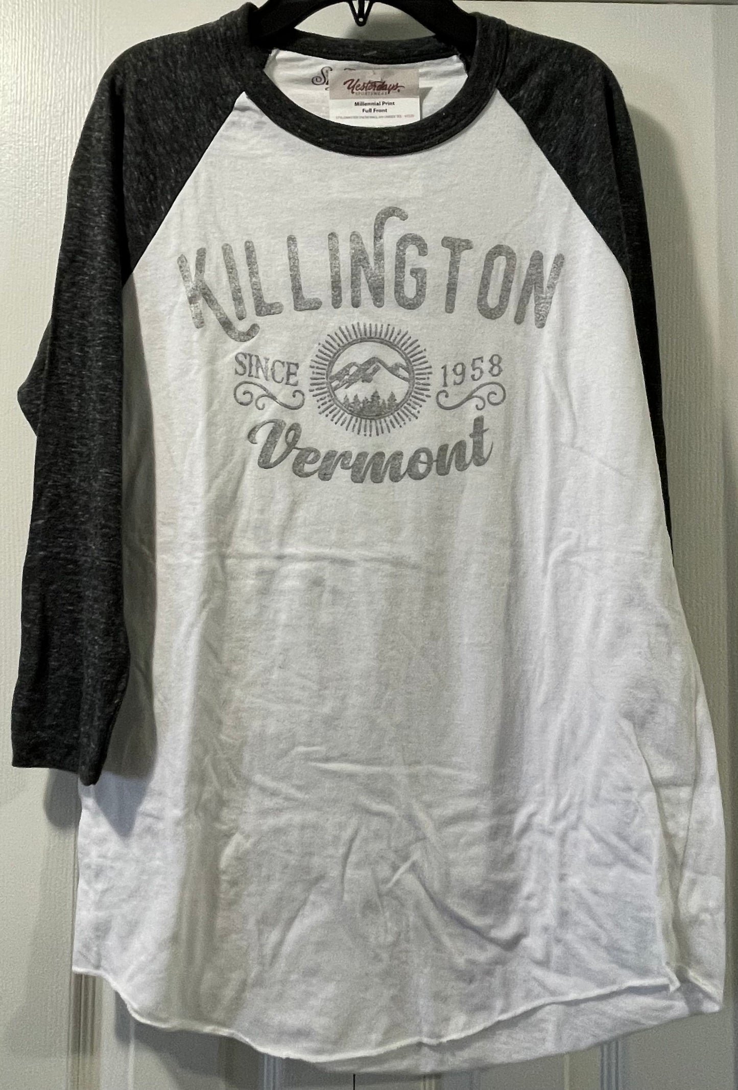 M Womens Long Sleeve, White & Gray, Killington