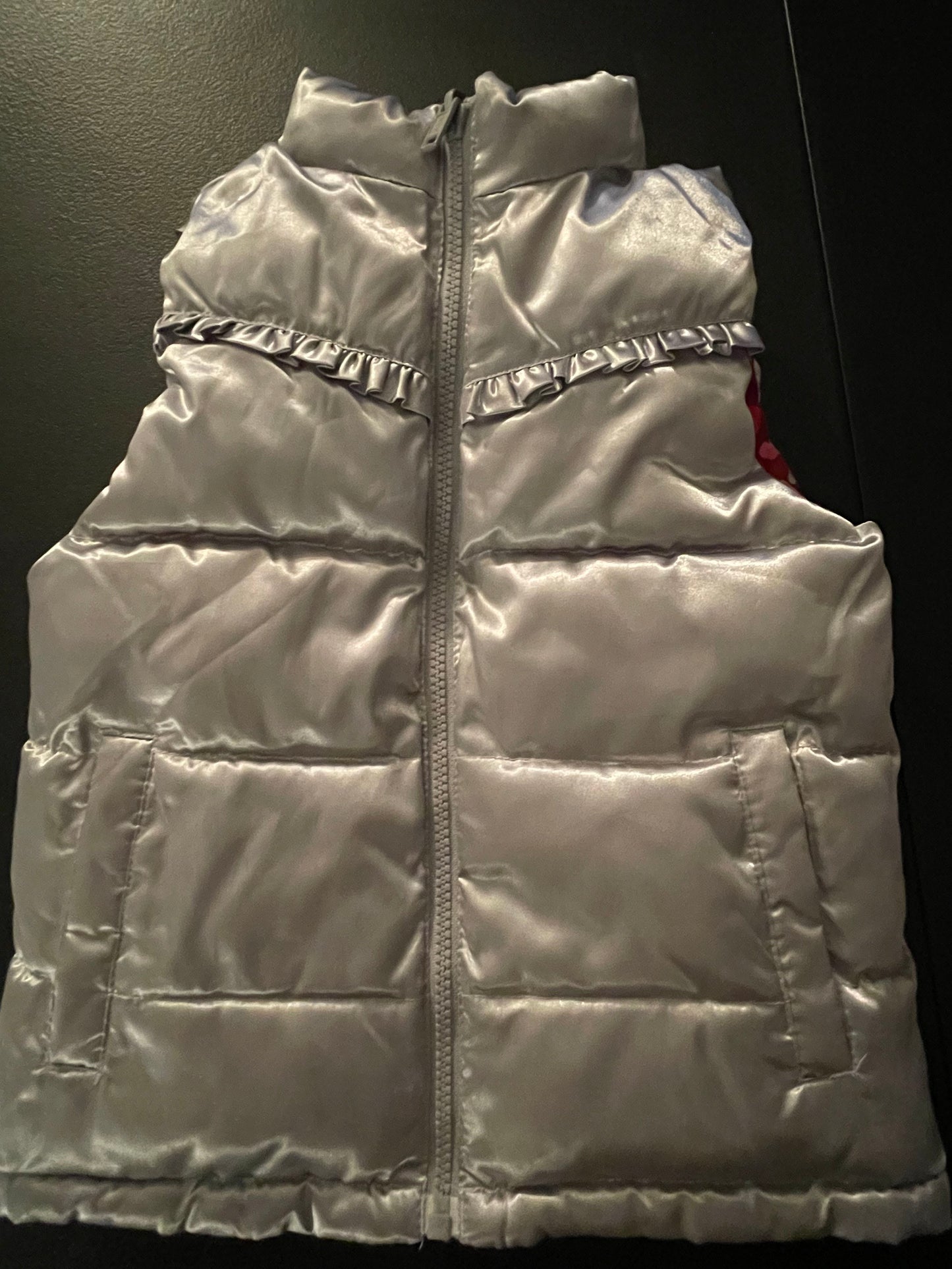 5T Girls Puffer Vest, Silver / Hearts
