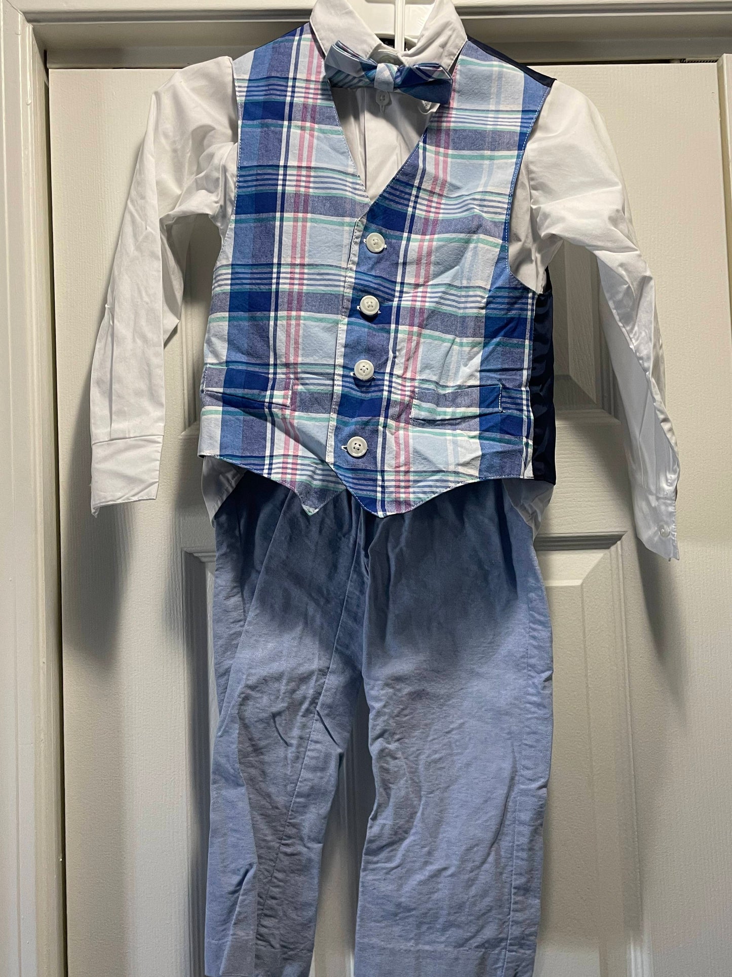6 Boys 4pc Suit, Blue Plaid