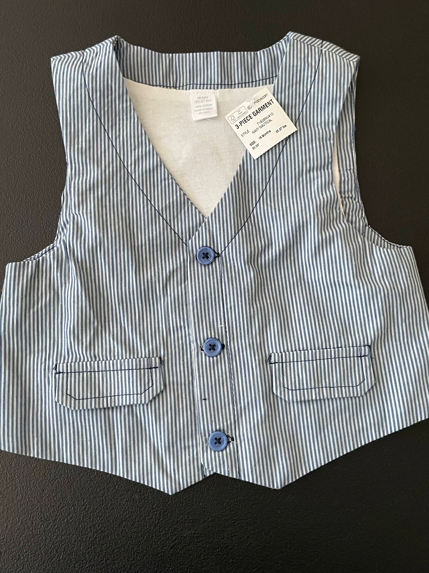 18m Boys Vest, Blue & White Striped