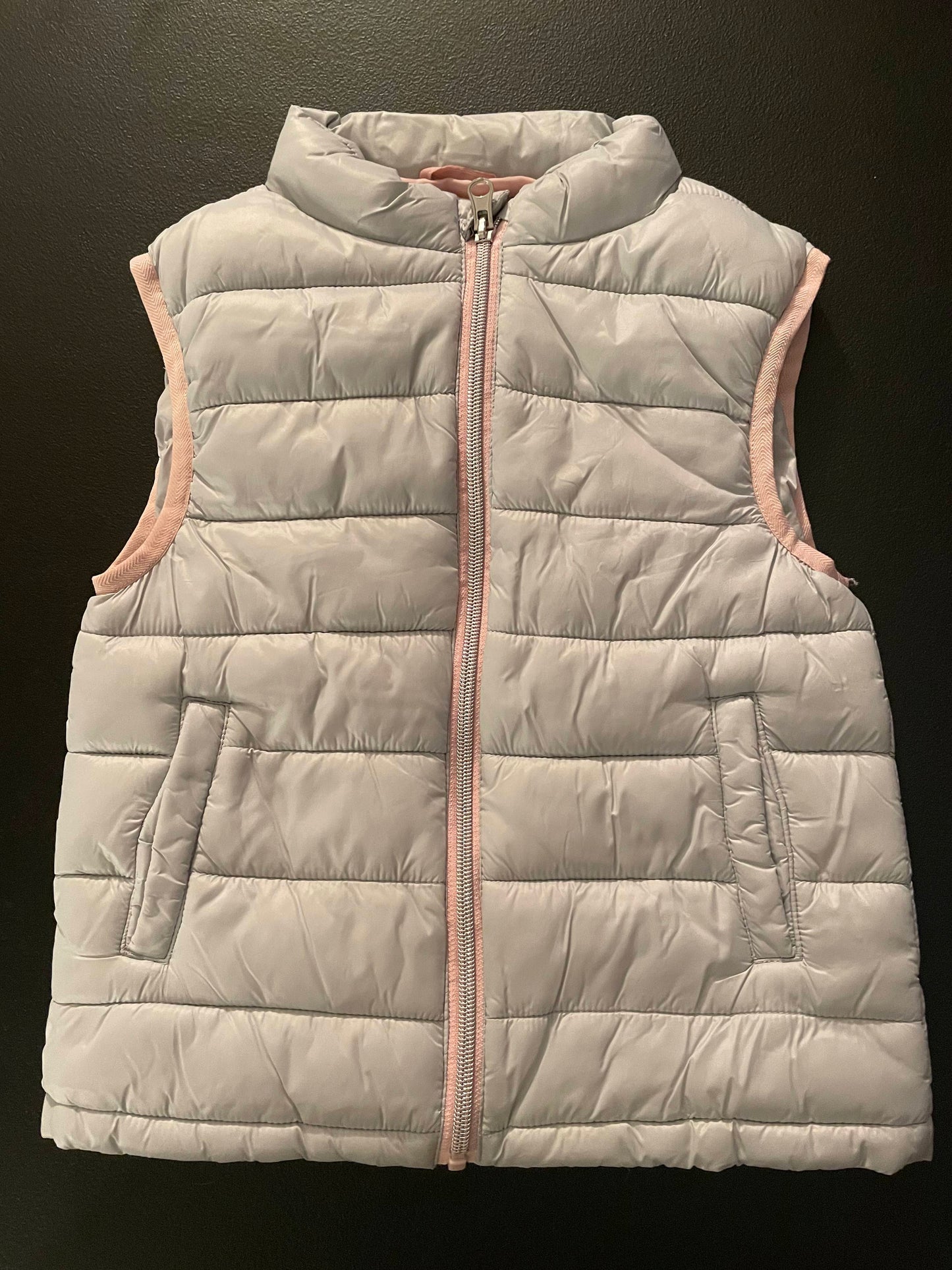 6/7 Girls Puffer Vest, Gray & Pink