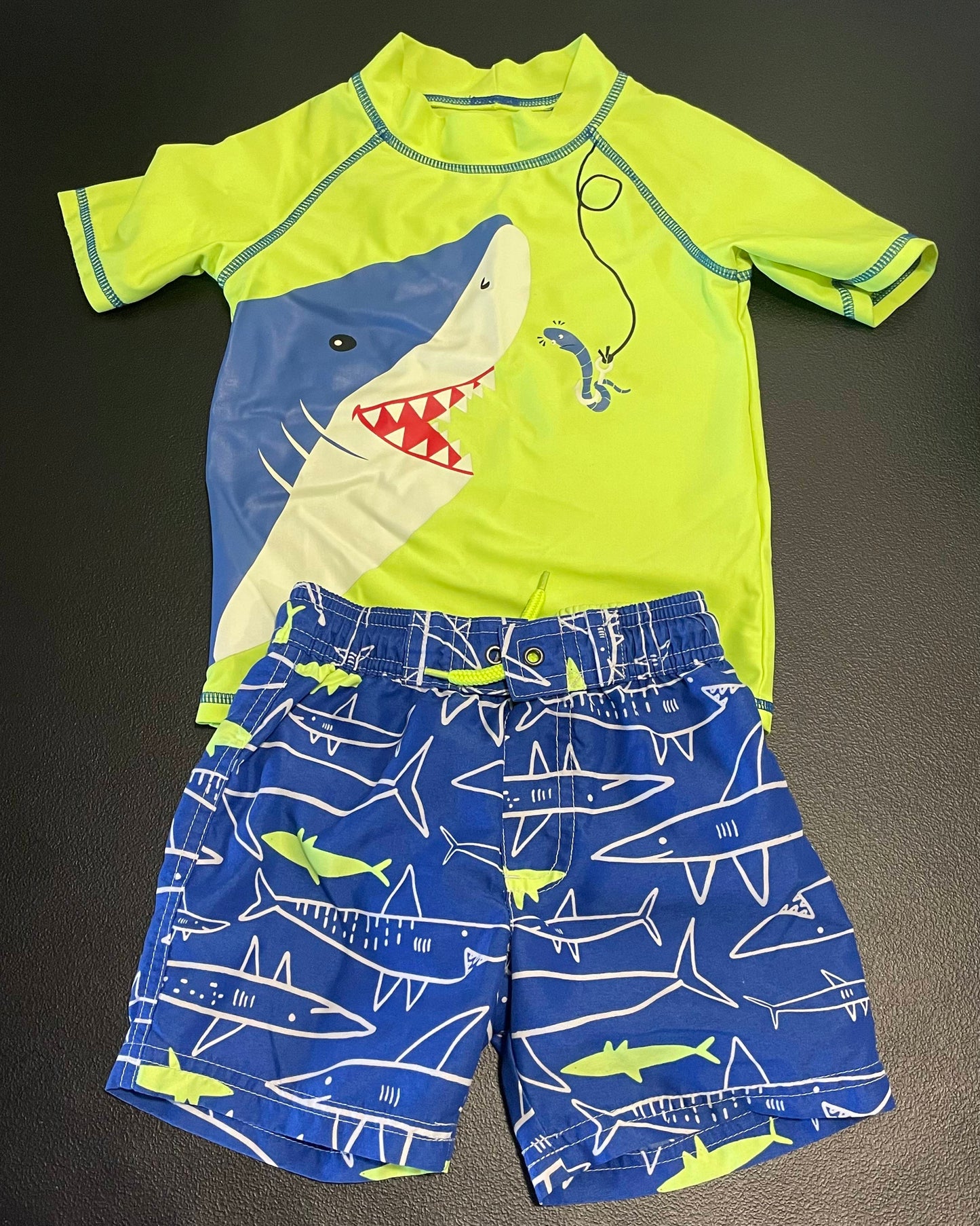 2T Boys 2pc Swim Set, Yellow/Blue Shark