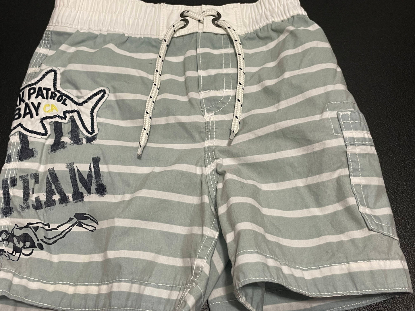 18-24m Boys Swim Trunks, Grey Striped w/Shark
