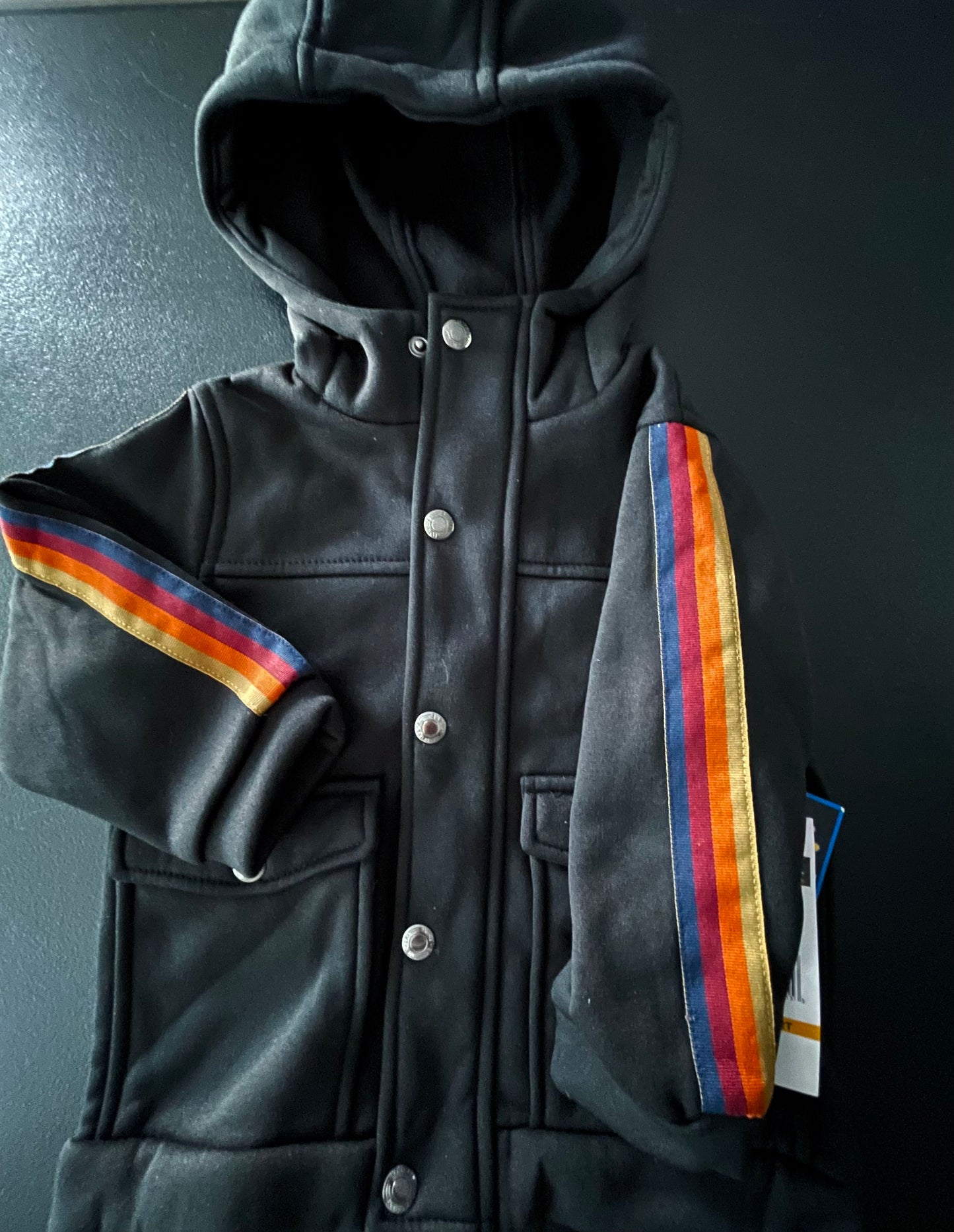 2T Boys Fleece Jacket, Black, Rainbow