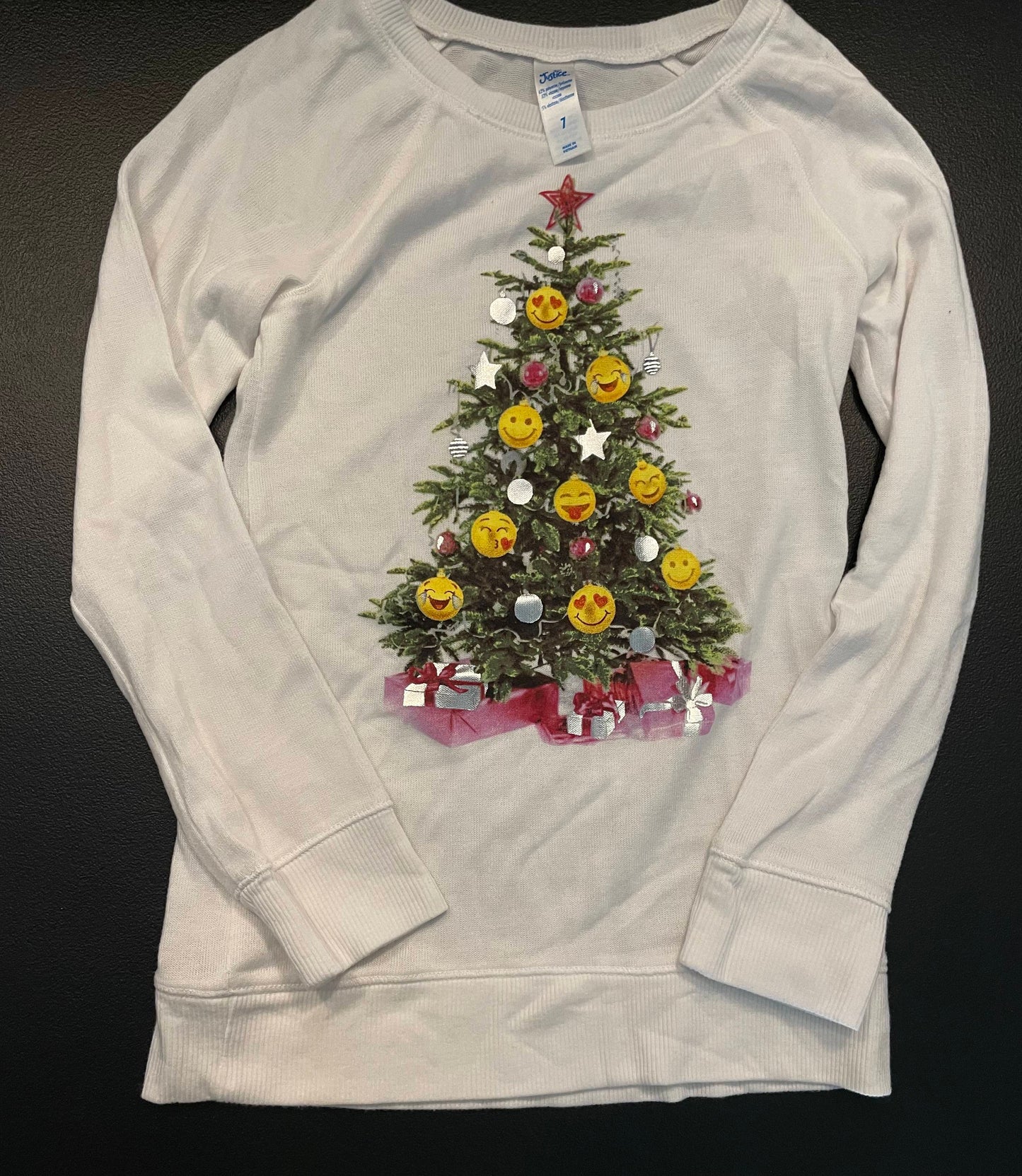 7 Girls Knit Top, White w/Christmas Tree