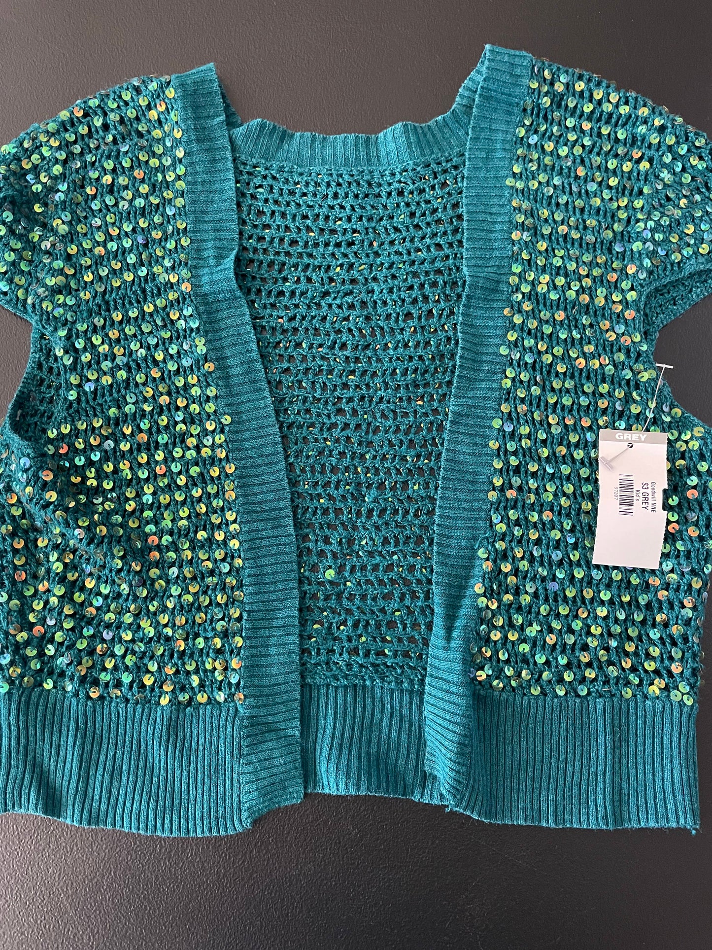 M/L Girls Shrug, Turquoise Sequined