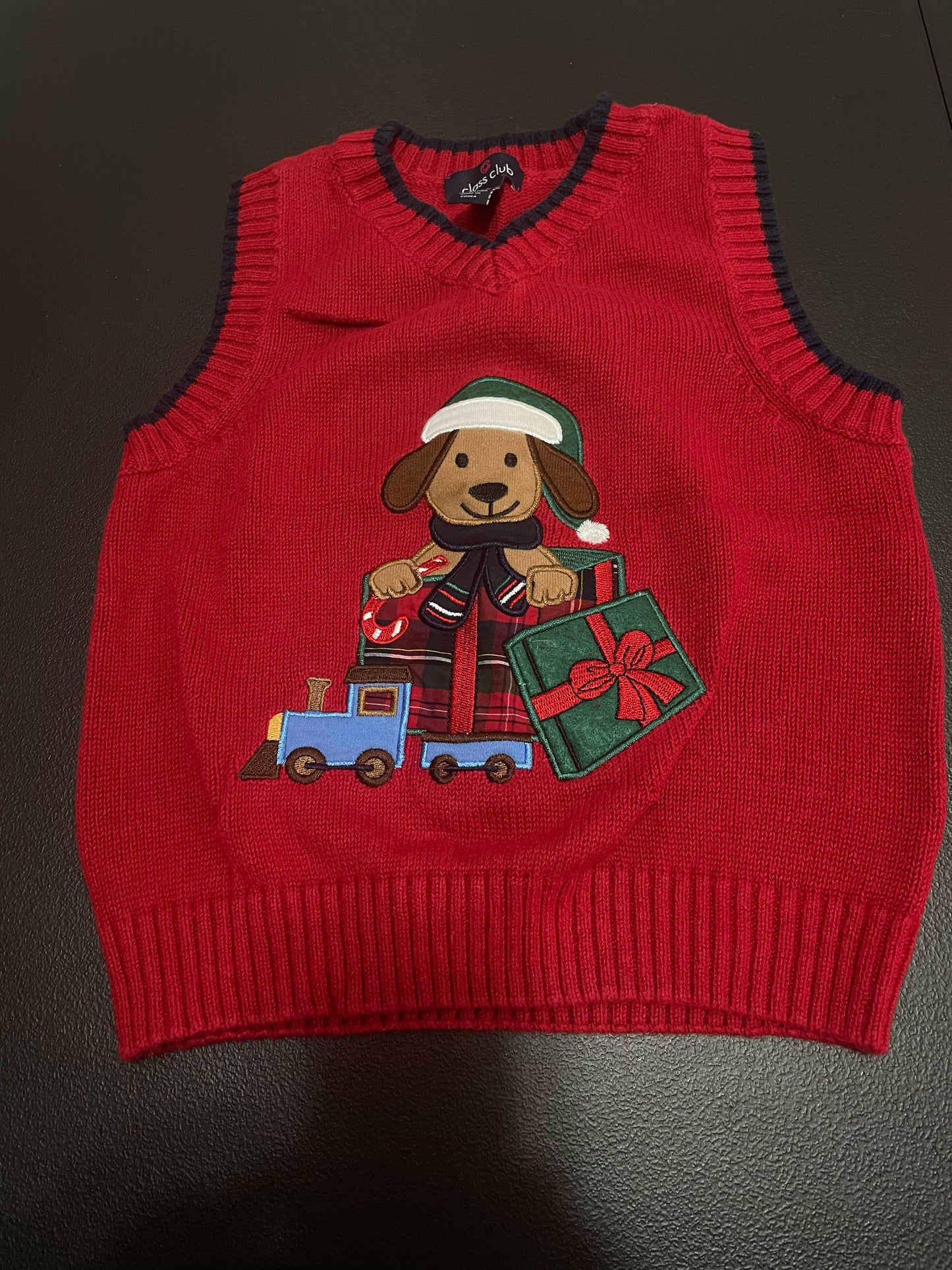 4/5 Boys Sweater Vest, Brick Red with Puppy