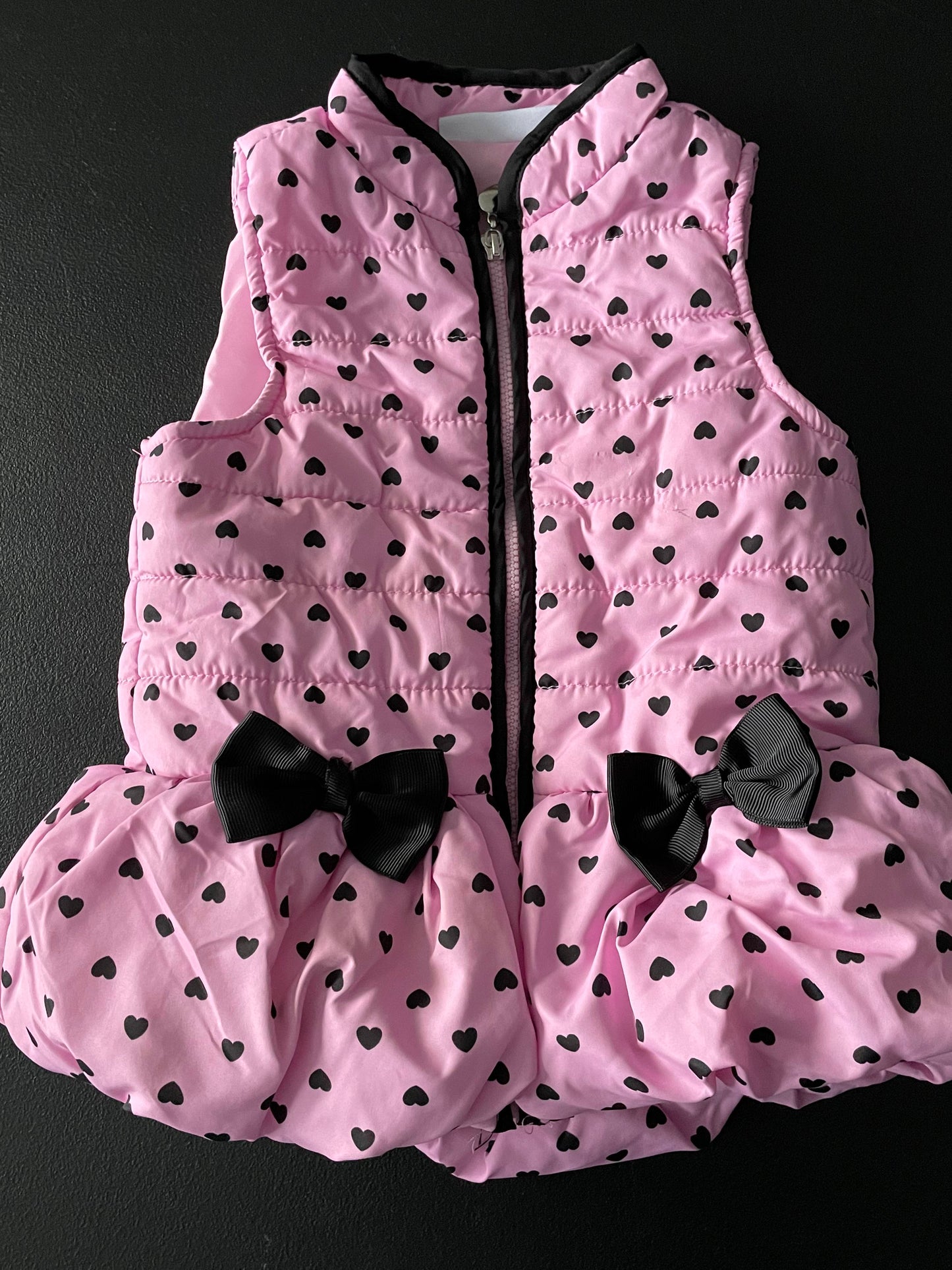 3T Girls Puffer Vest, Pink w/Black Hearts