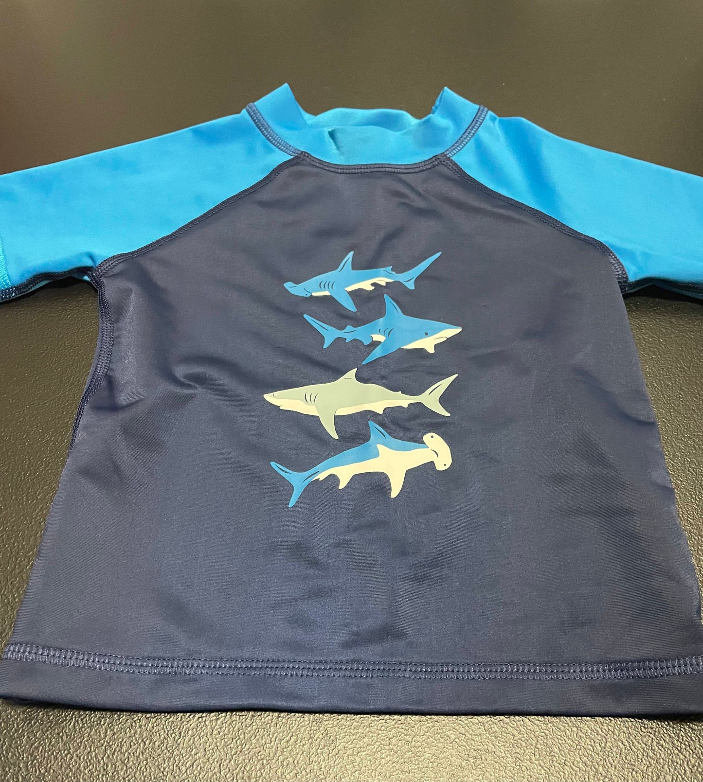 18m Boys Rash Guard, Navy w/Sharks