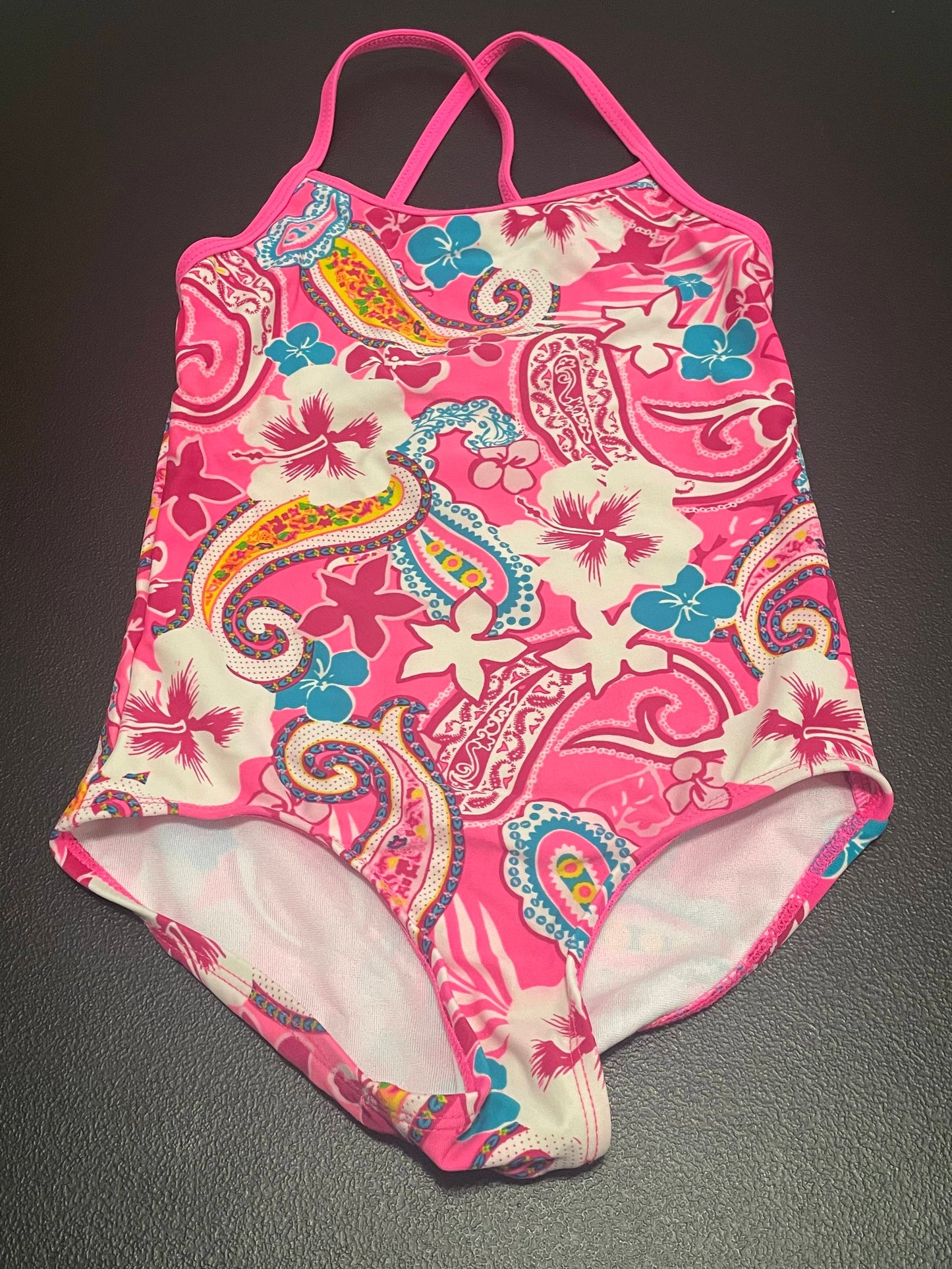 5 Girls Swimsuit, Pink Hawaiian Print