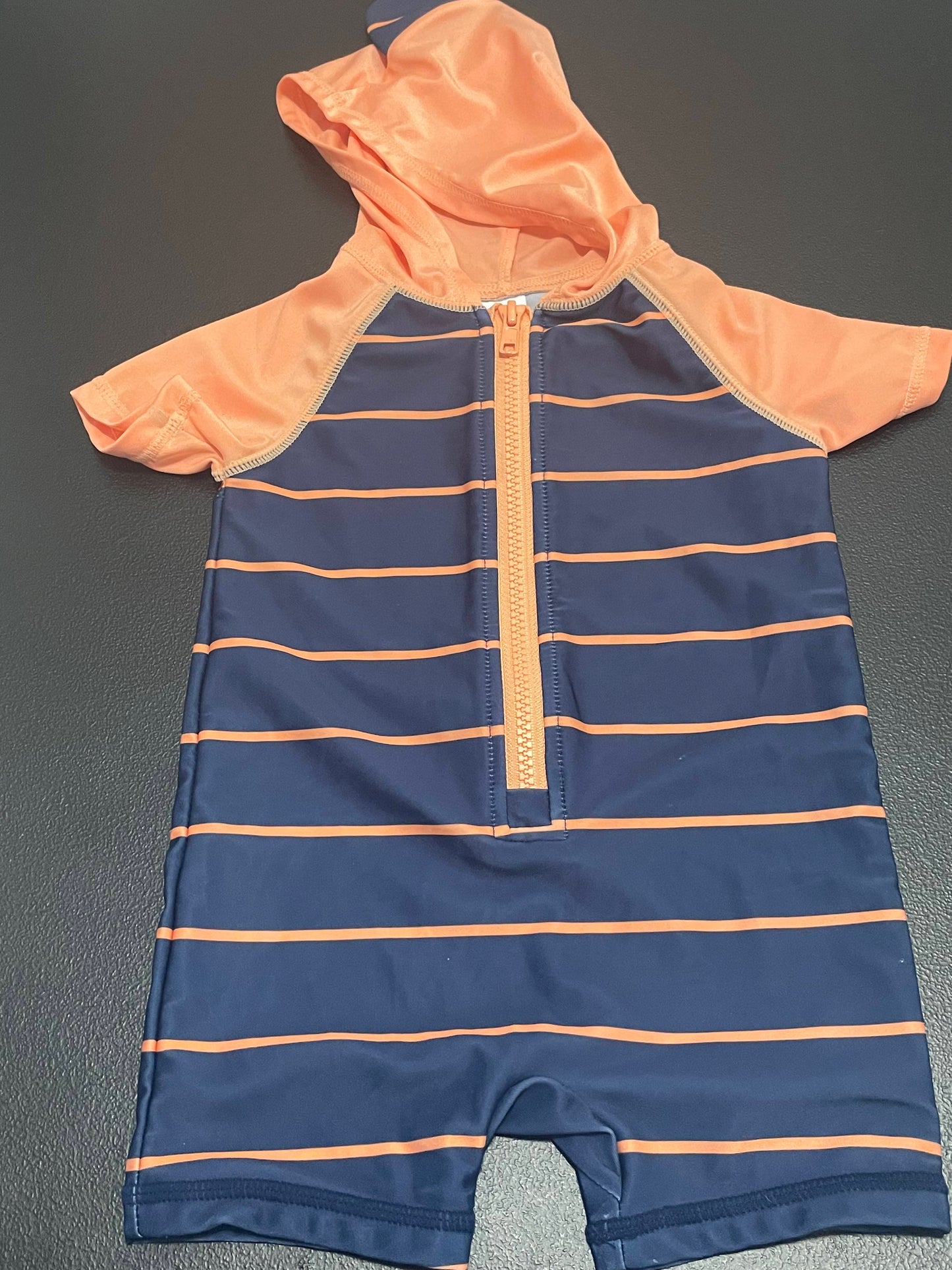 6-12M Boys Swim Onesie, Navy/Coral