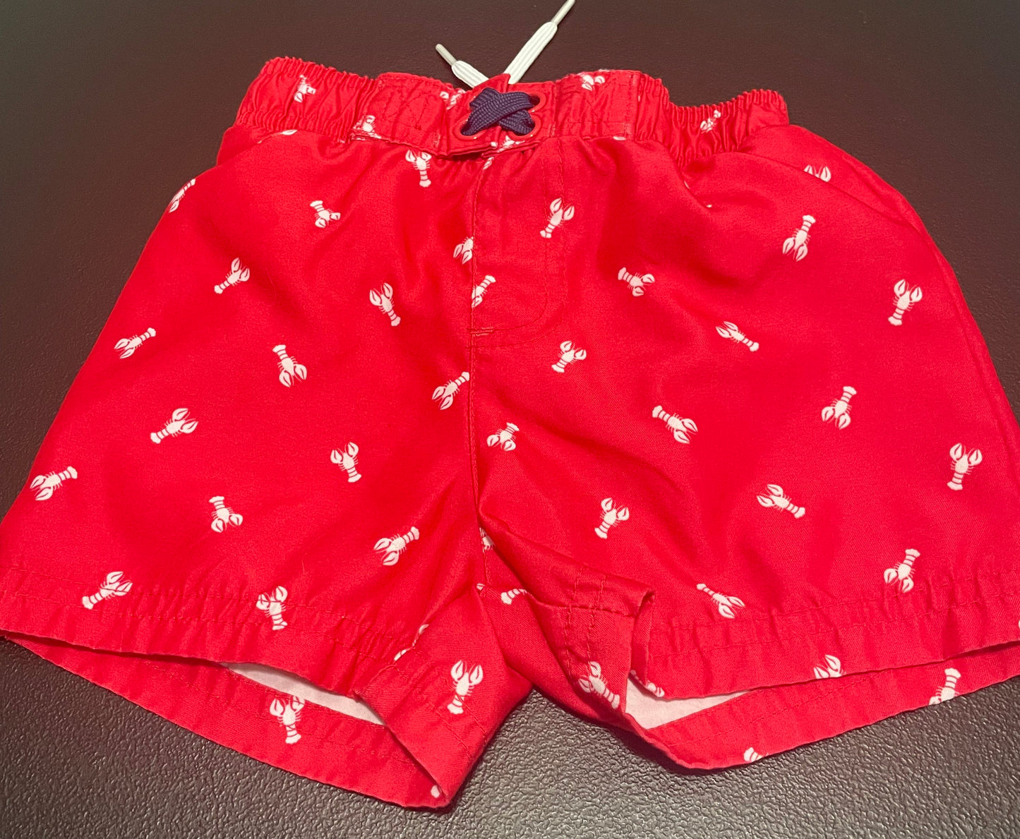 18M Boys Swim Trunks, Red w/Lobsters