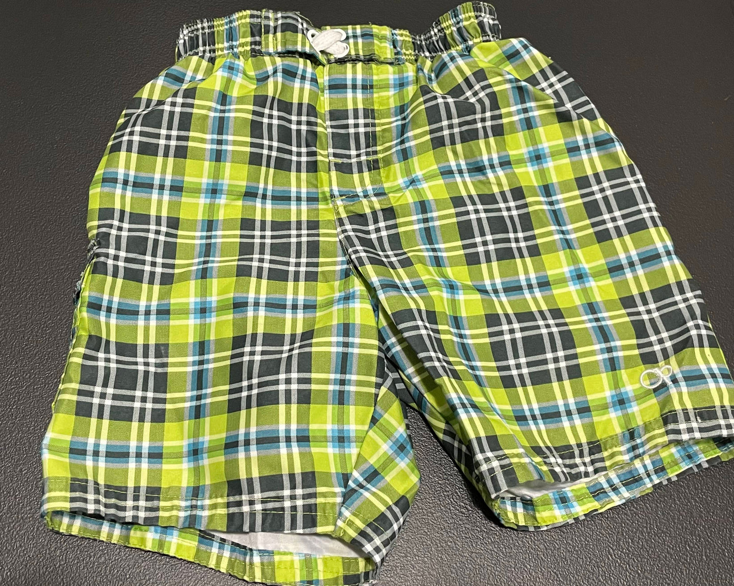 4T Boys Swim Trunks, Green Plaid