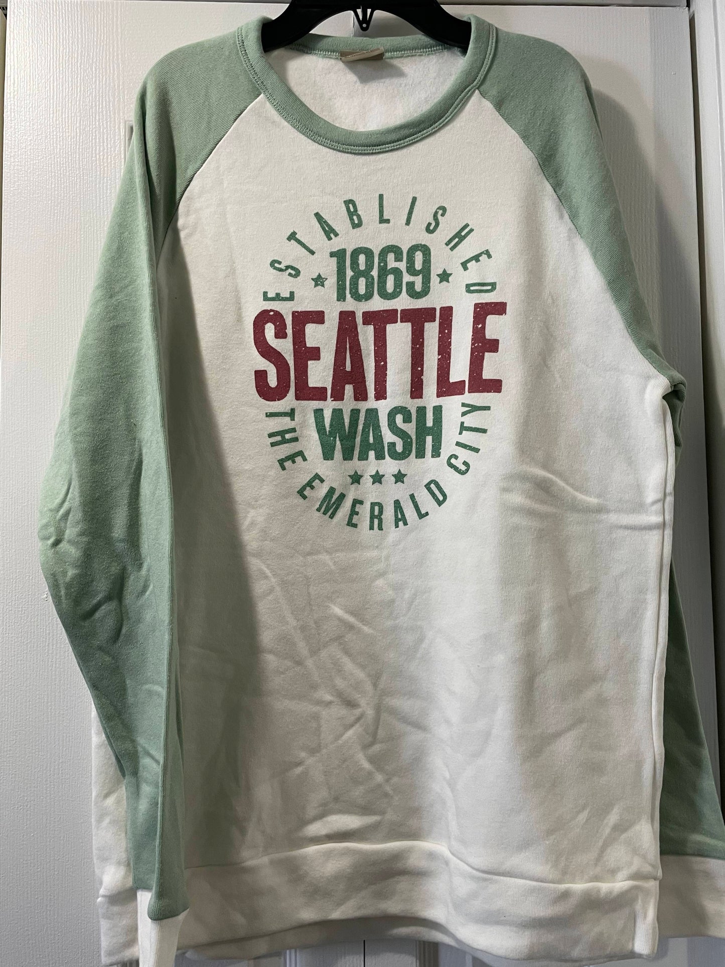 M Womens Sweatshirt, Ivory & Sage Green, Seattle