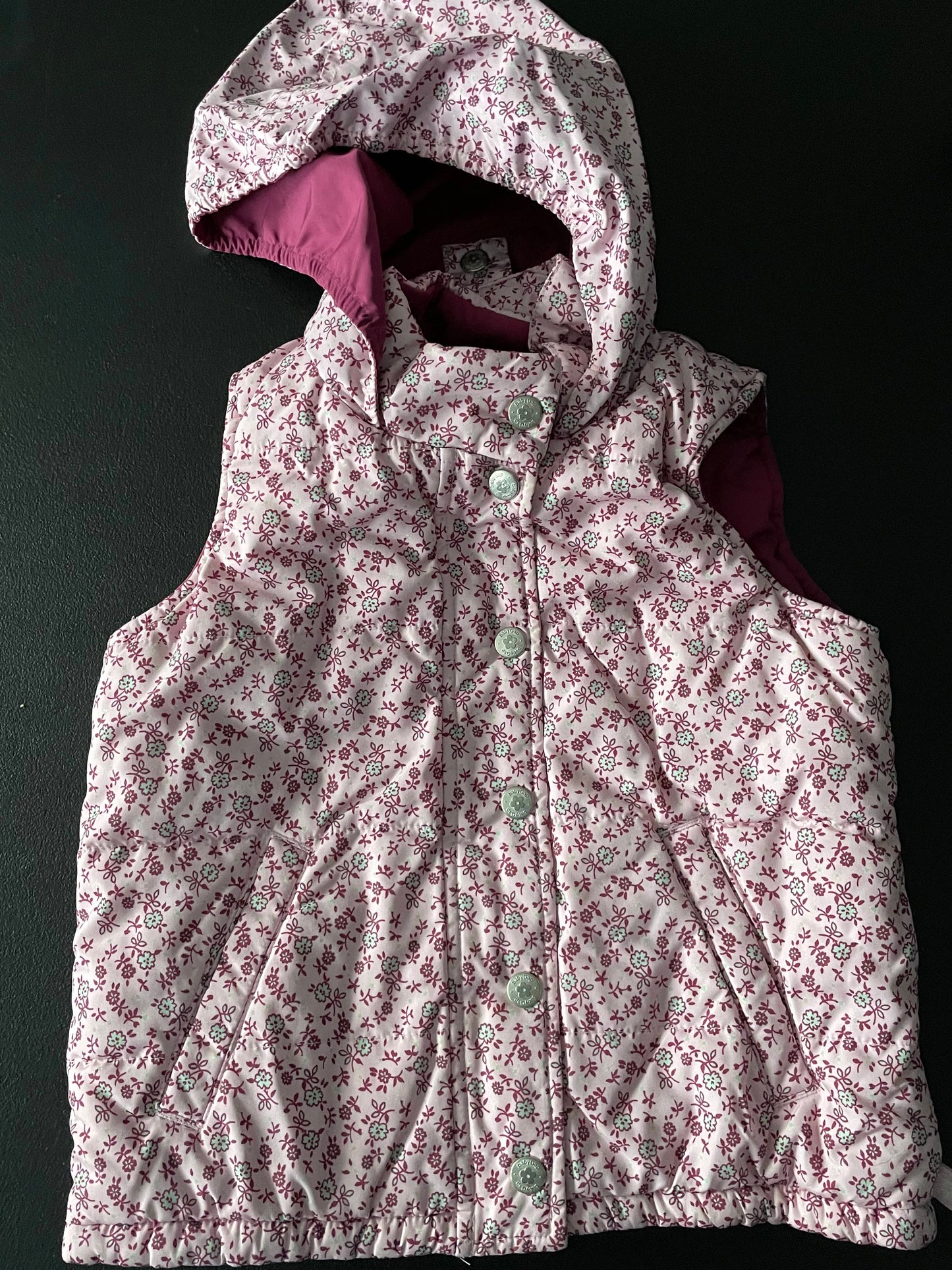 5T Girls Puffer Vest, Pink w/Flowers