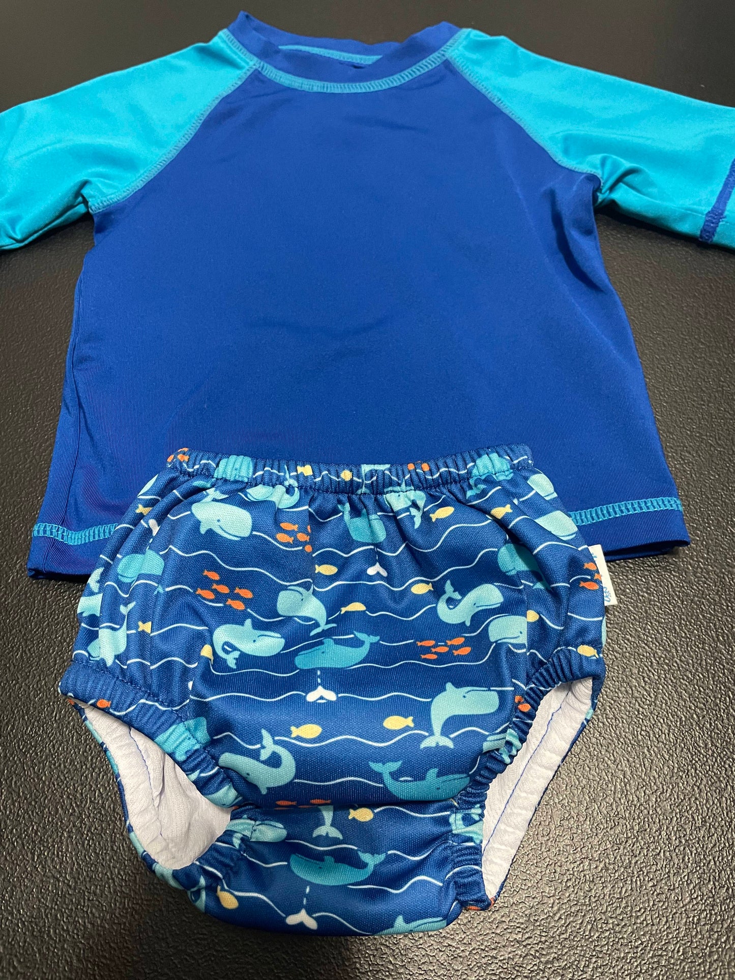 3-6m Boys Swim Set, Blue w/Whales