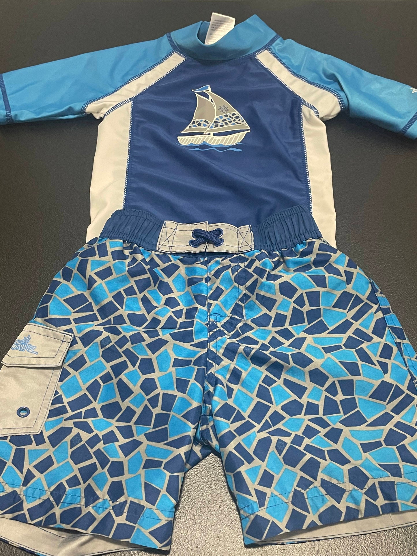 3T Boys 2pc Swim Set, Blue w/Sailboat