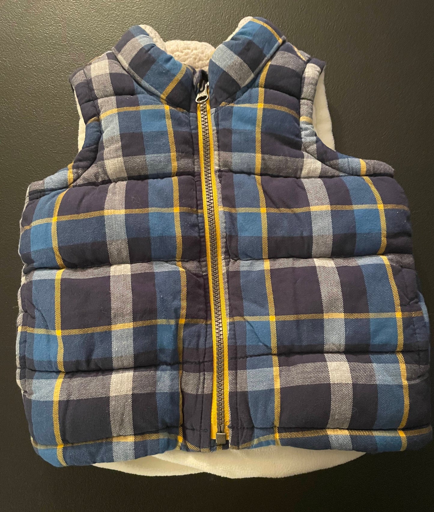 18-24M Boys Puffer Vest, Blue Plaid