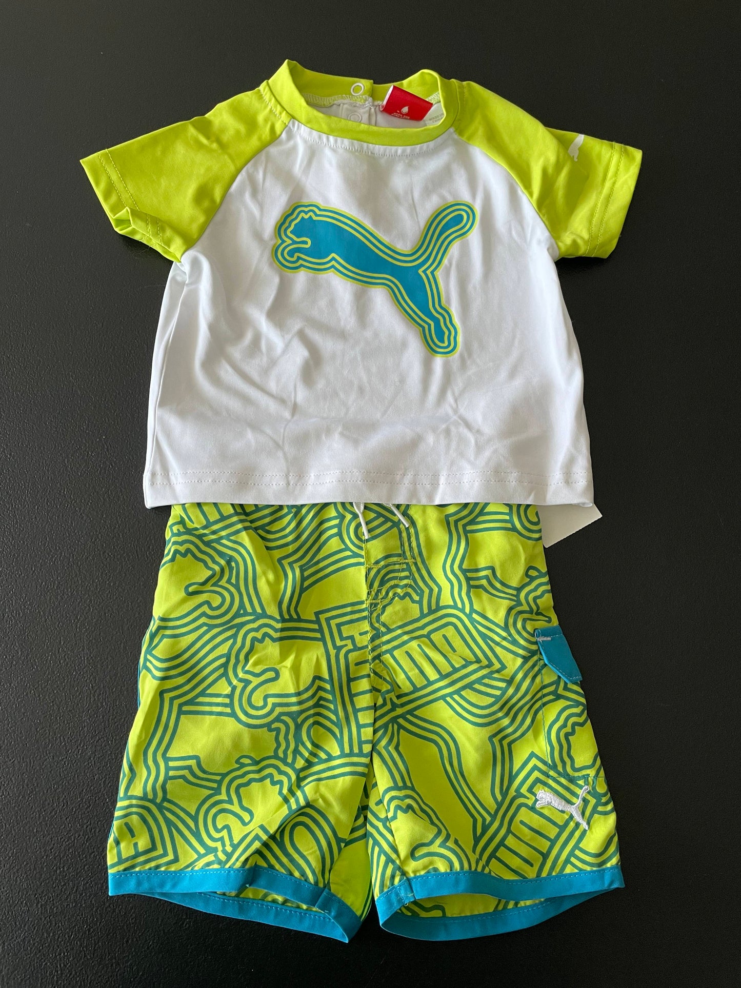 3-6M Boys 2pc Swim Set, Neon Lime Green & Blue