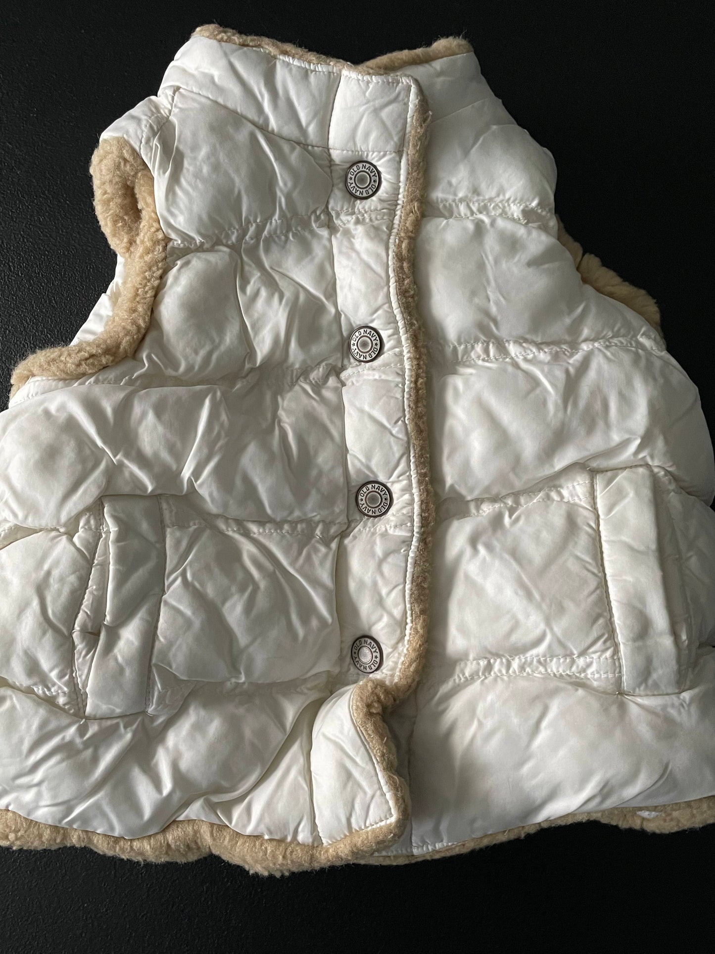 3T Girls Puffer Vest, Cream w/Brown Faux Fur