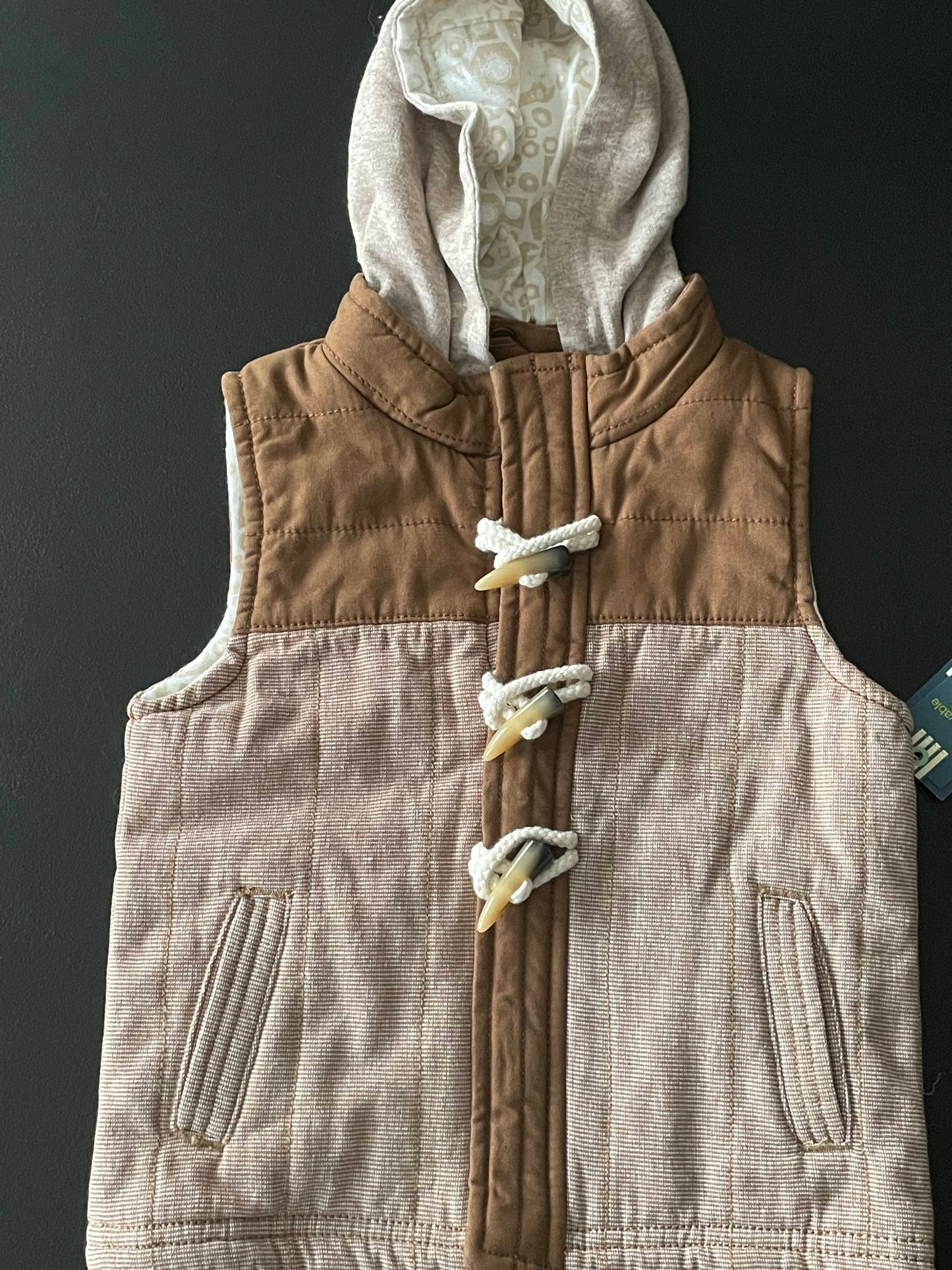 2T Boys Hooded Lined Vest, Brown