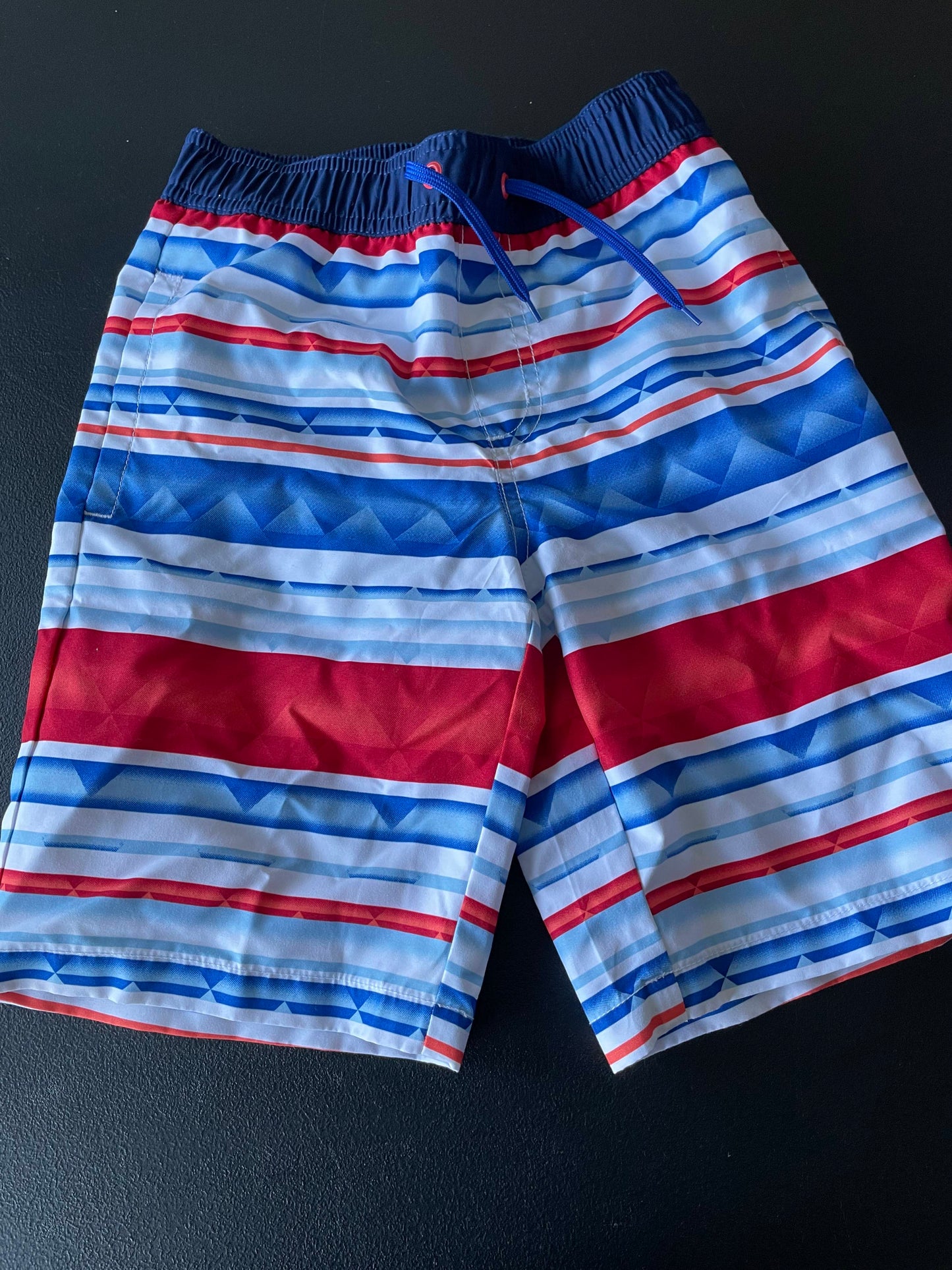 S Boys Swim Trunks, Red/White/Blue Striped