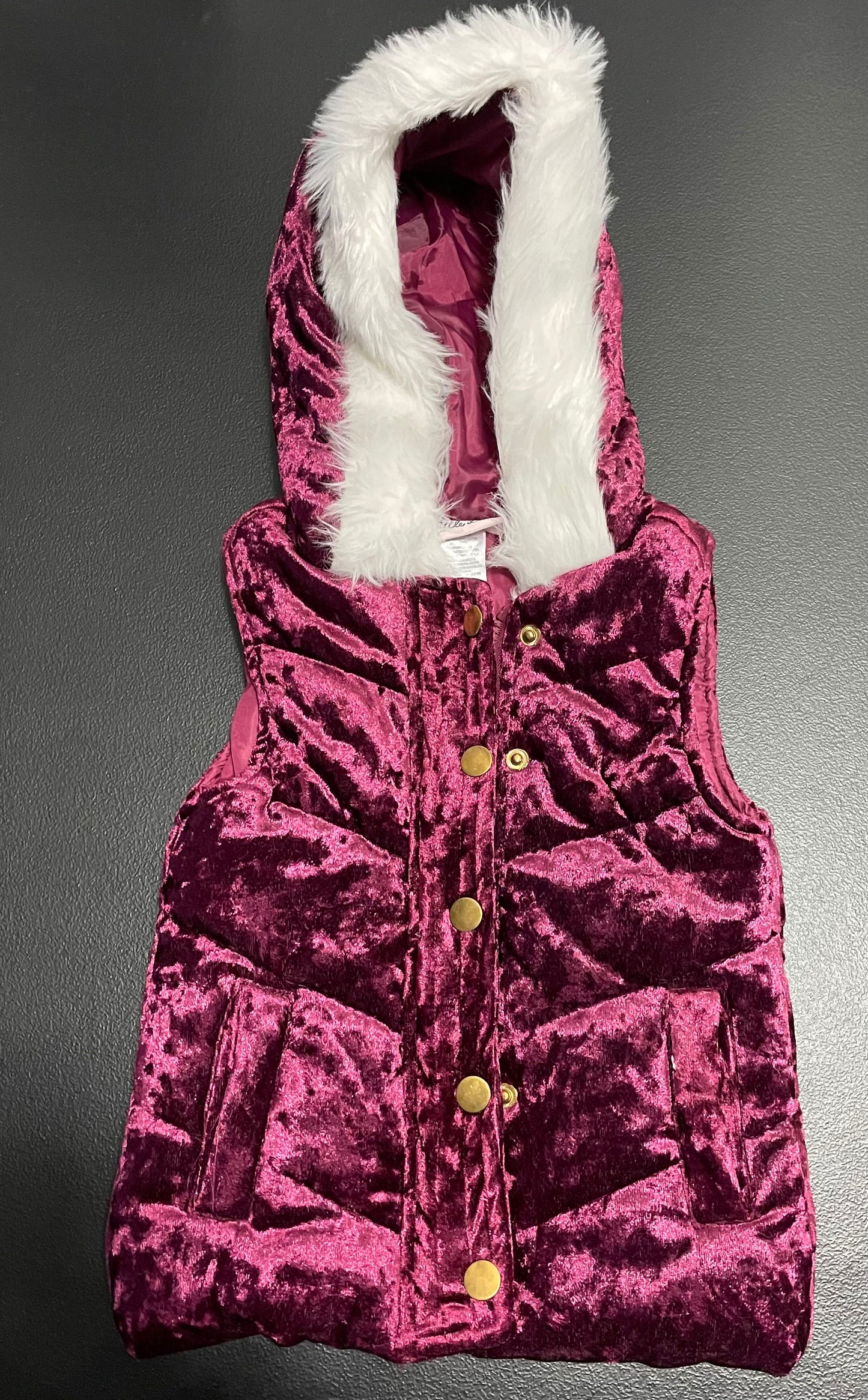 3T Girls Vest, Burgundy Puffer