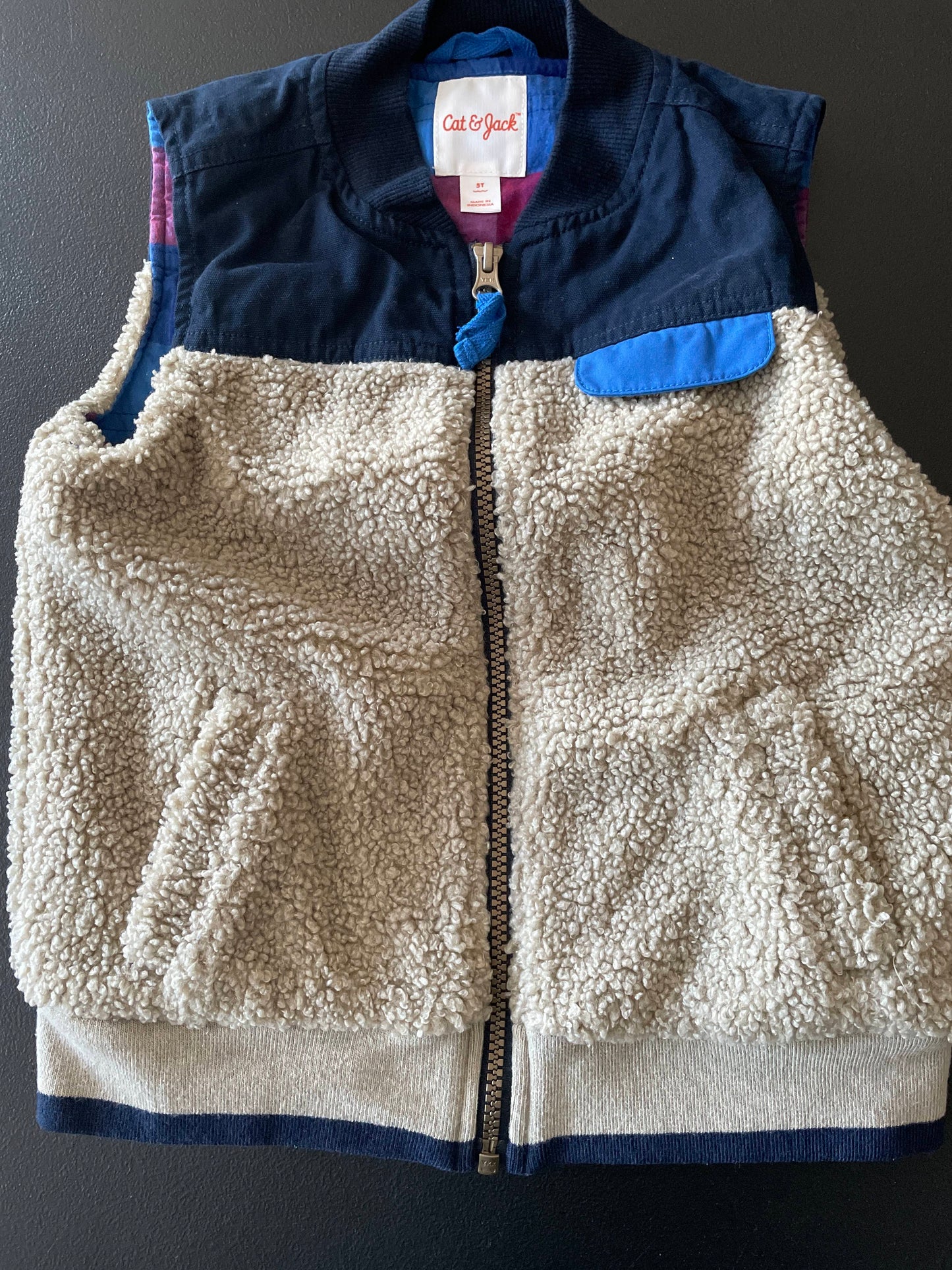 5T Boys Fleece Vest, Tan & Navy