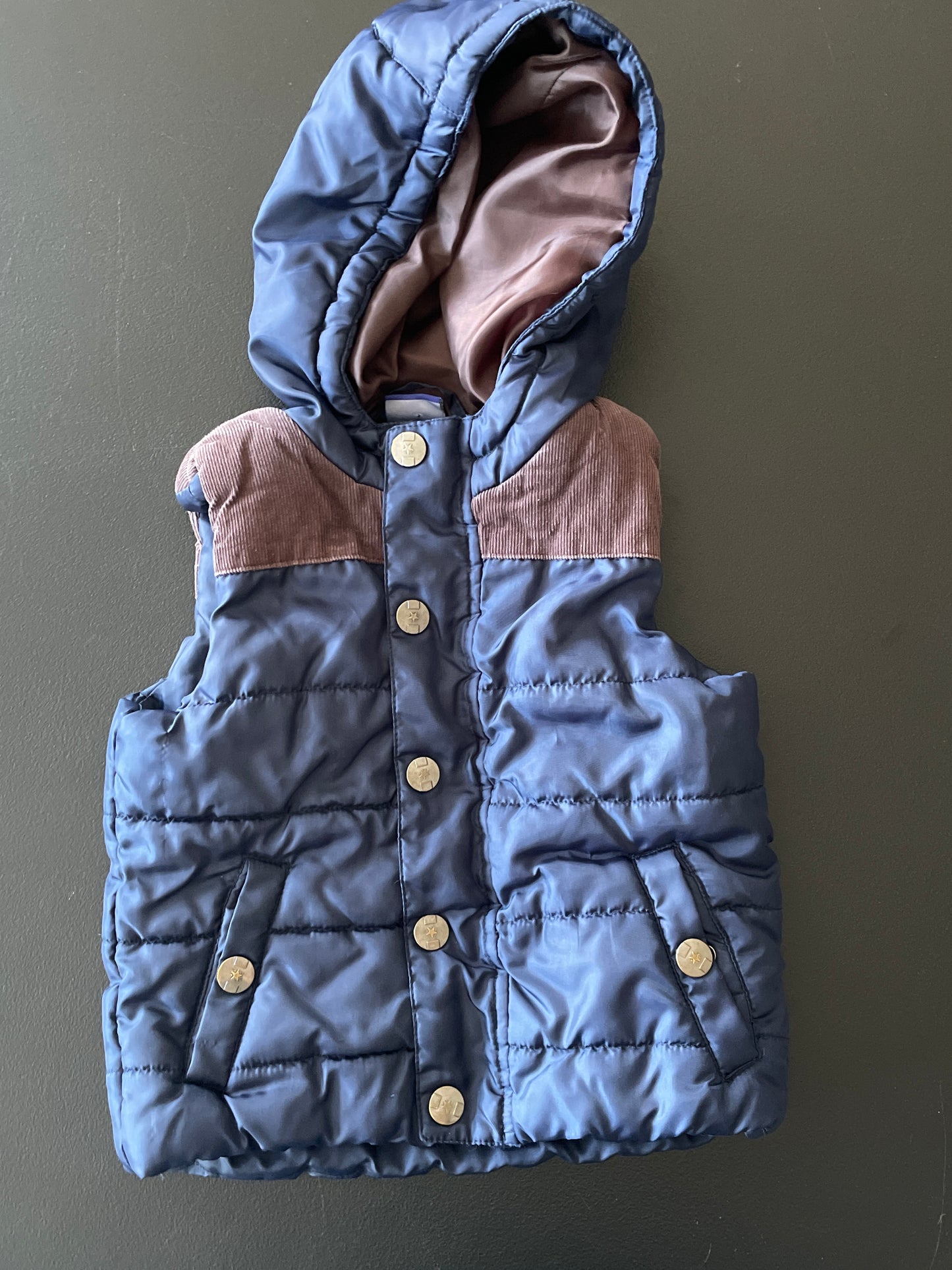 3T Boys Puffer Vest, Navy & Brown