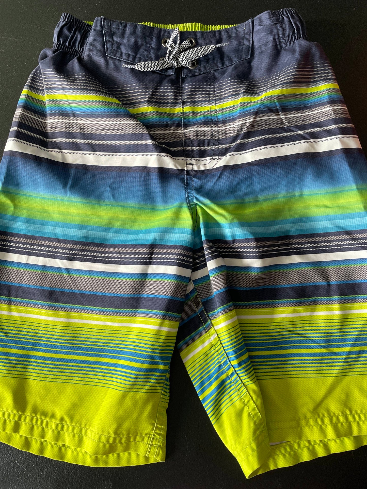 M Boys Swim Trunks, Blue & Green Striped