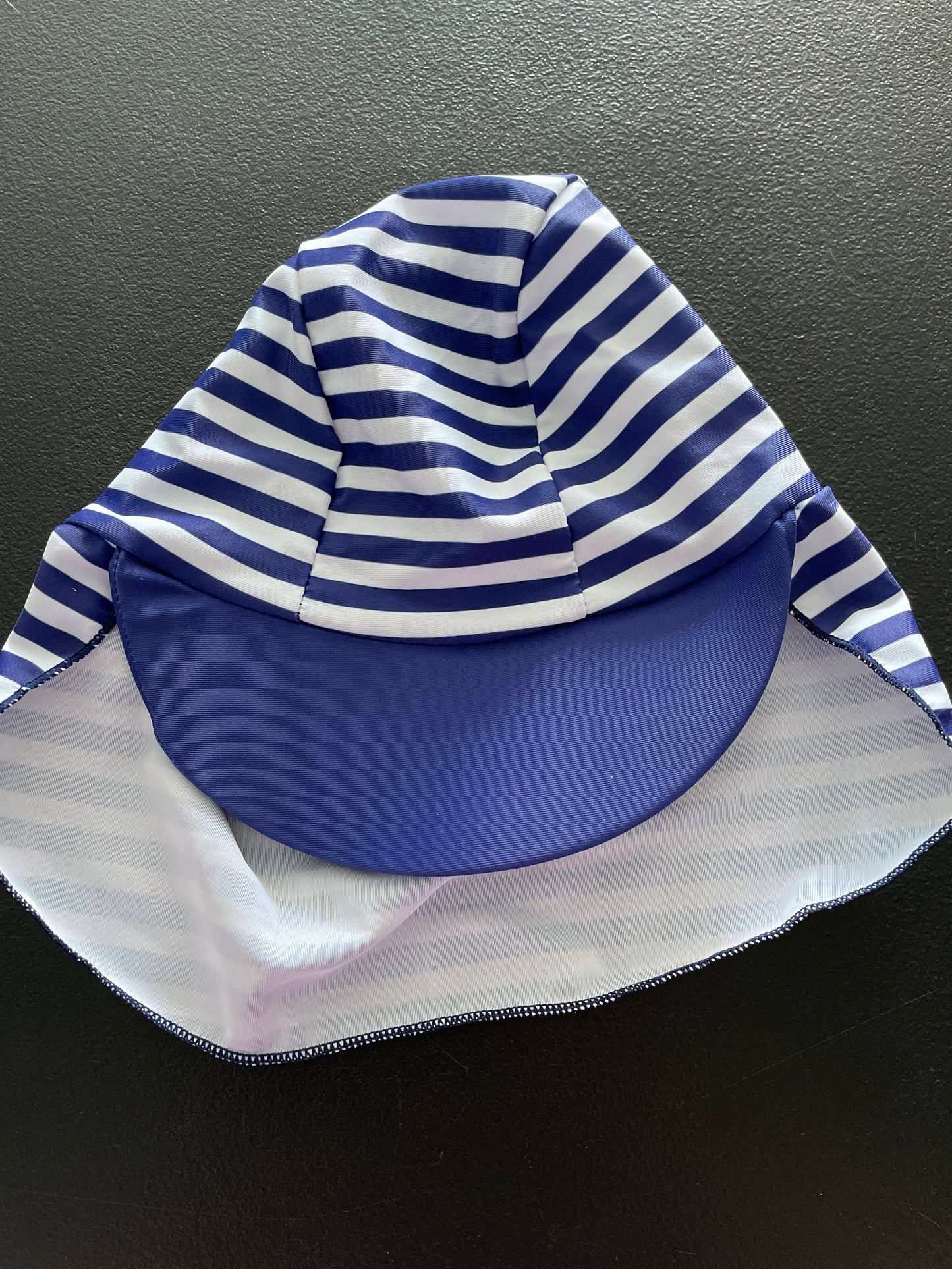 12-24M Infant Sun Protection Swim Hat, Navy & White Striped