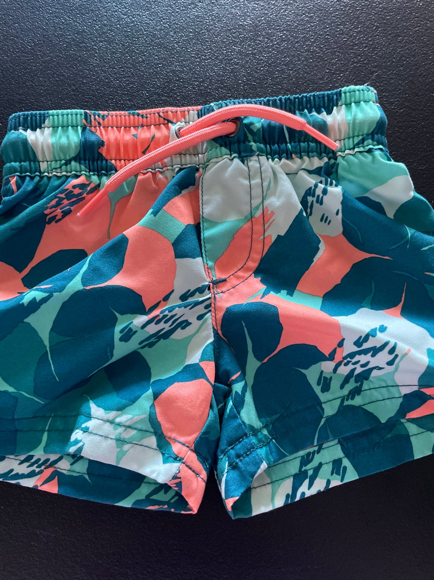 6M Boys Swim Trunks, Green & Coral