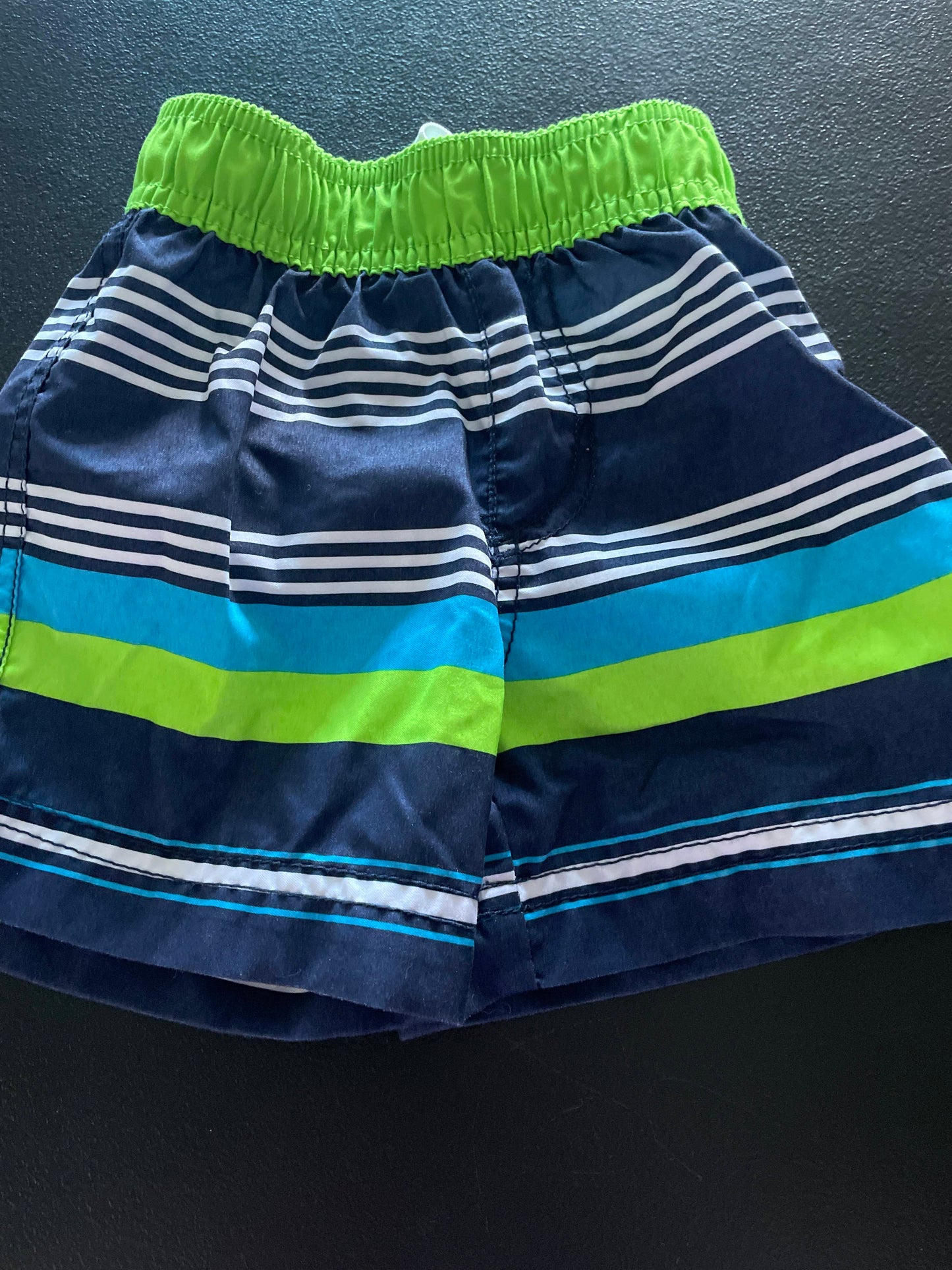 9-12M Boys Swim Trunks, Blue & Green Striped