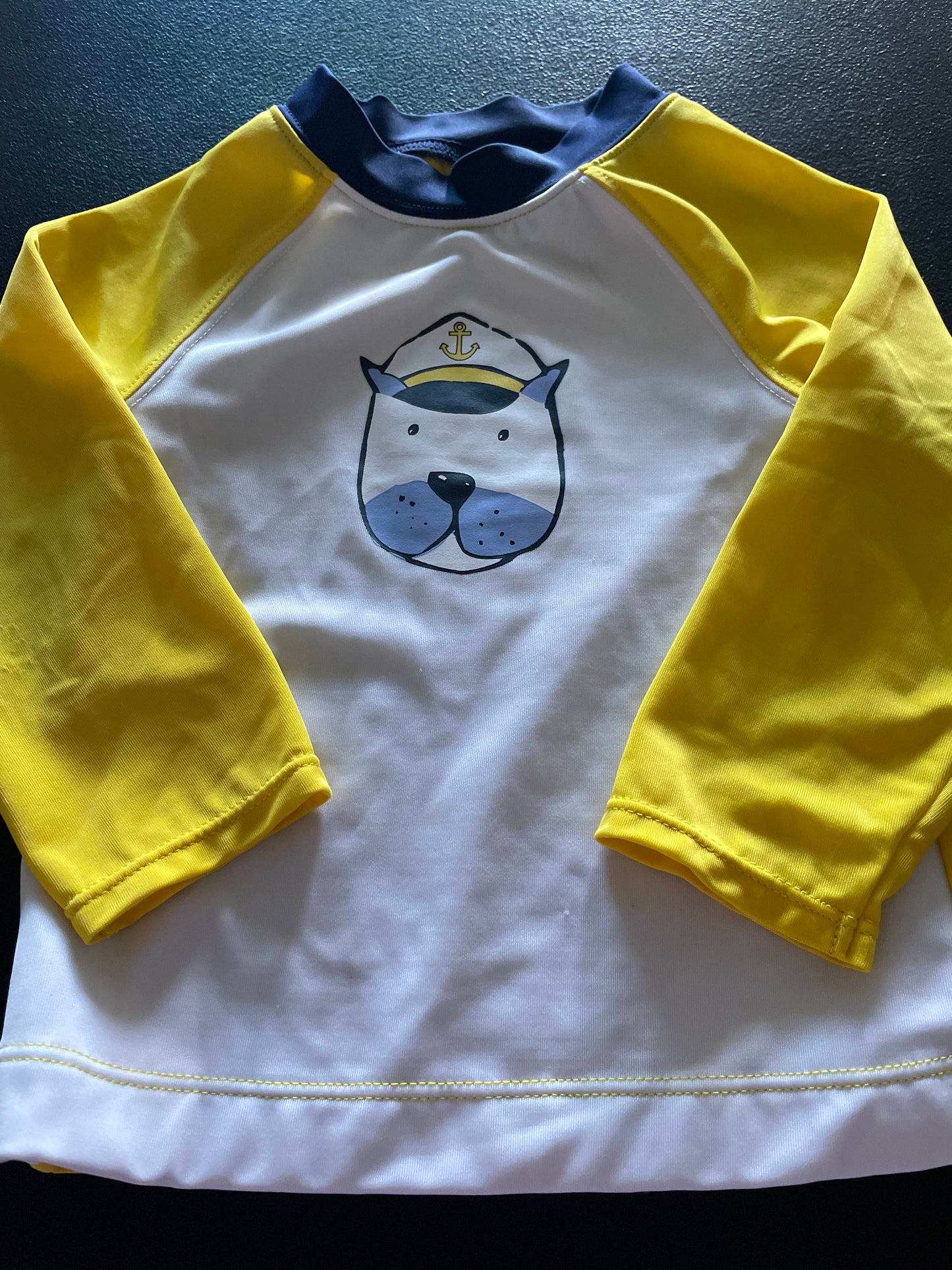 18-24M Boys Rash Guard, White & Yellow, Dog