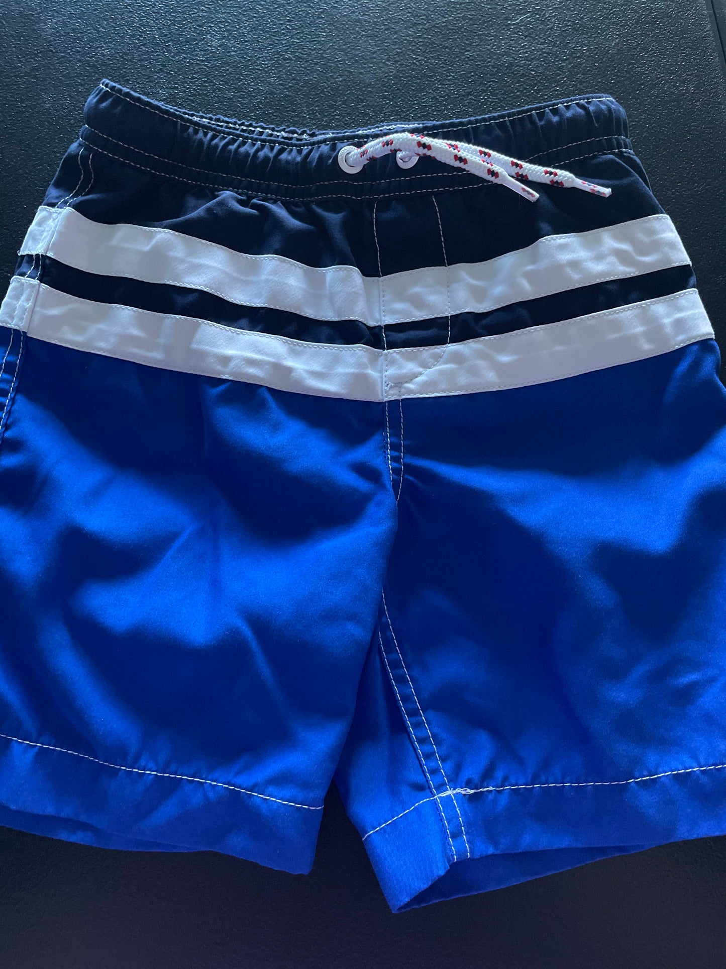 S Boys Swim Trunks, Navy/White/Blue Striped