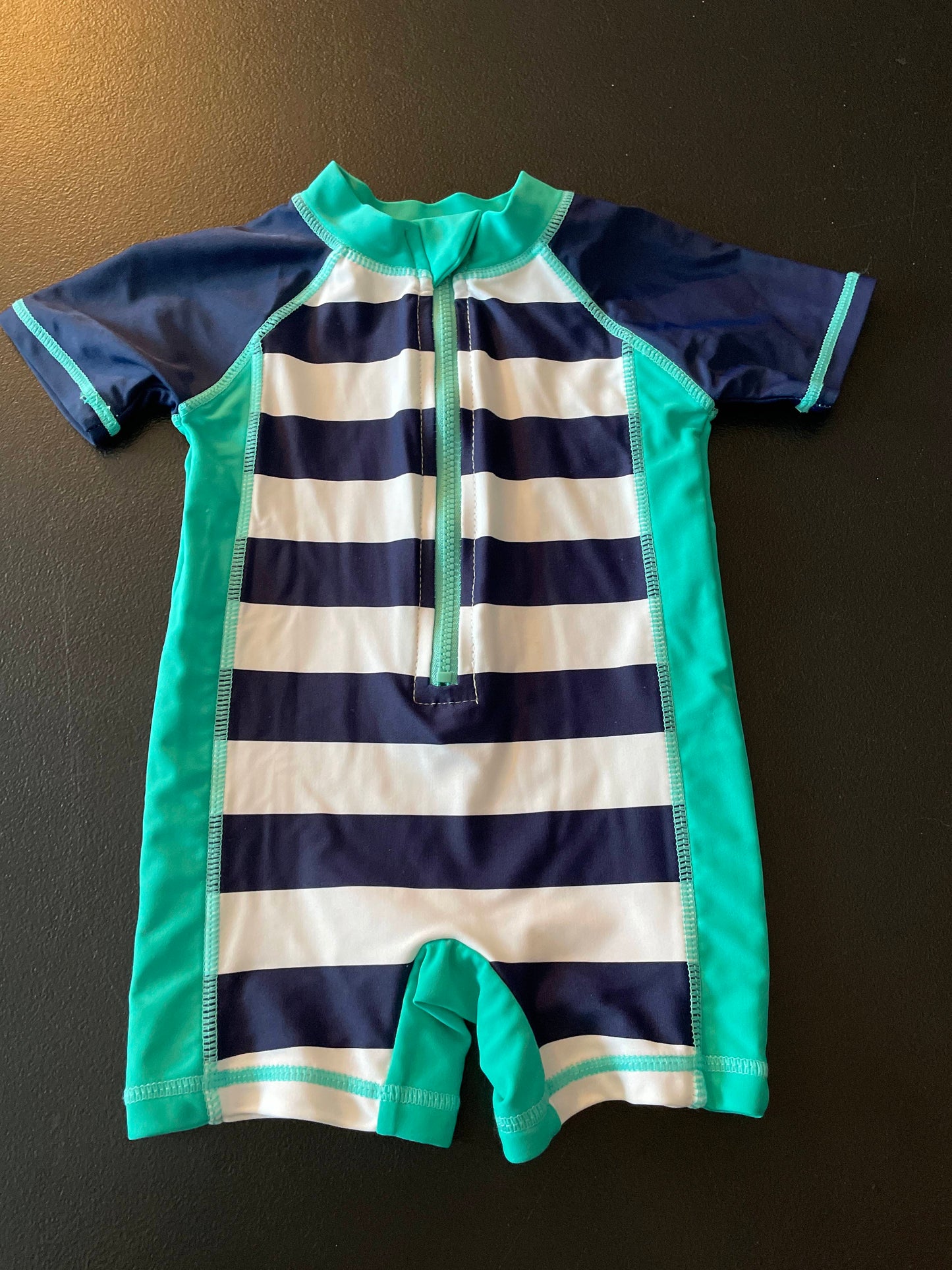 3-6M Boys Rash Guard Swimsuit, Navy/White/Aqua