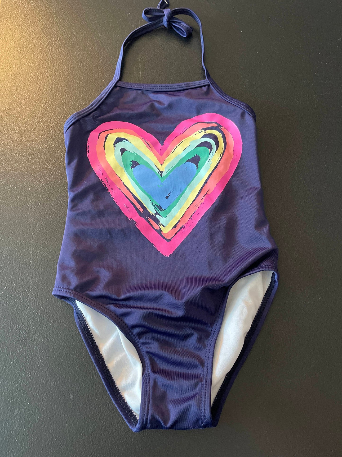 4 Girls Swimsuit, Navy, Multicolored Heart
