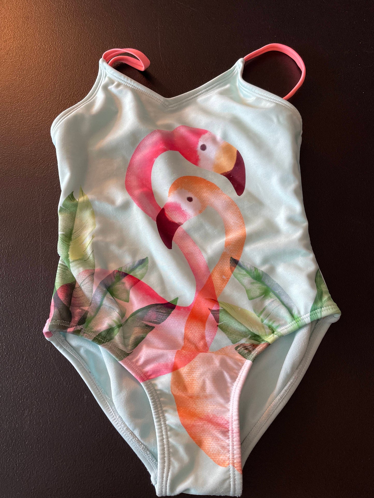4/5 Girls Bathing Suit, Aqua, Flamingo