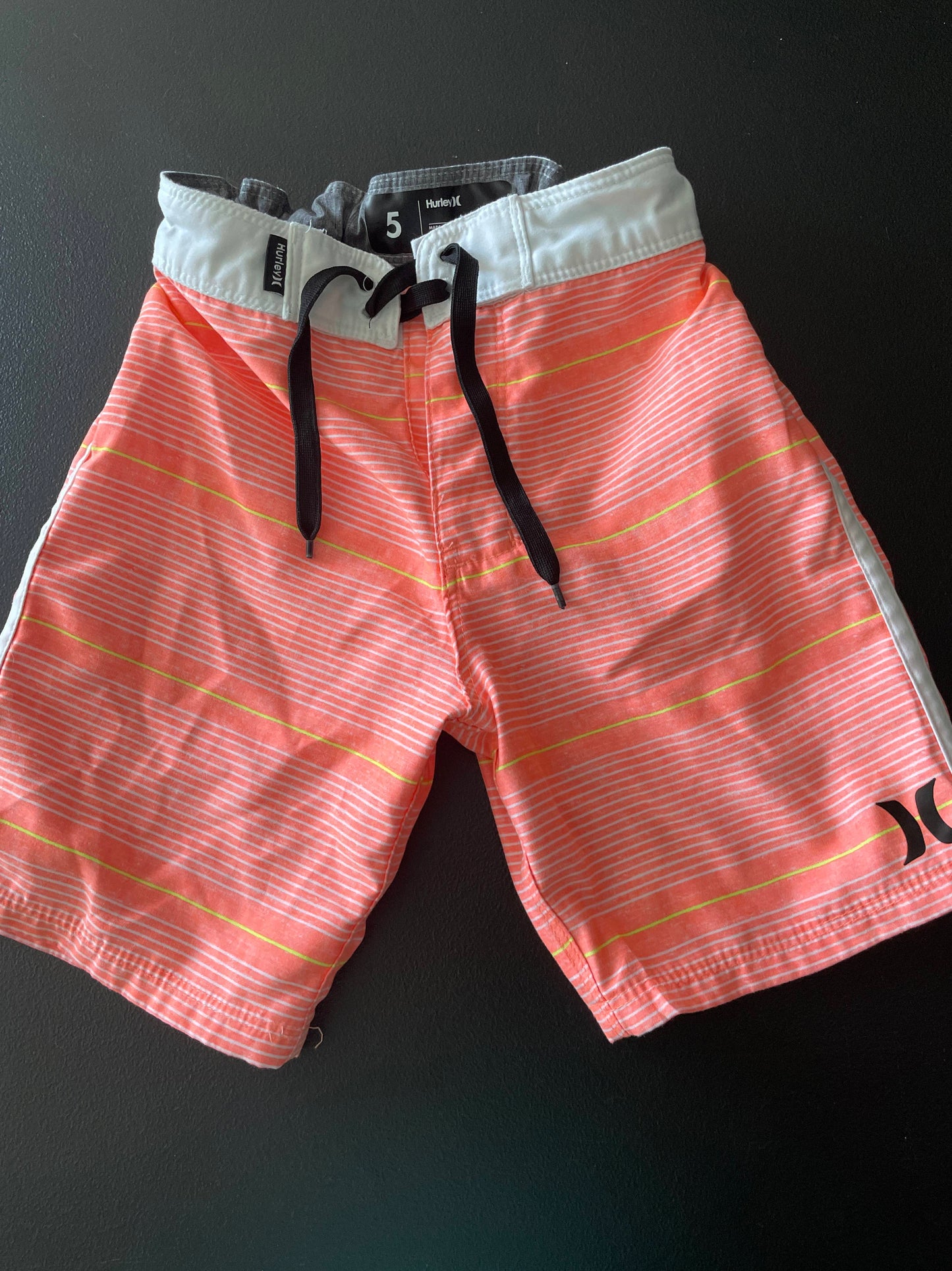 5 Boys Board Shorts, Orange & White, Striped