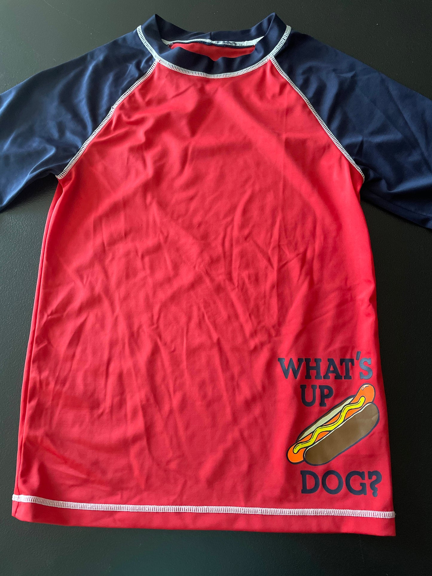 L Boys Rash Guard, Red & Blue, Hot Dog