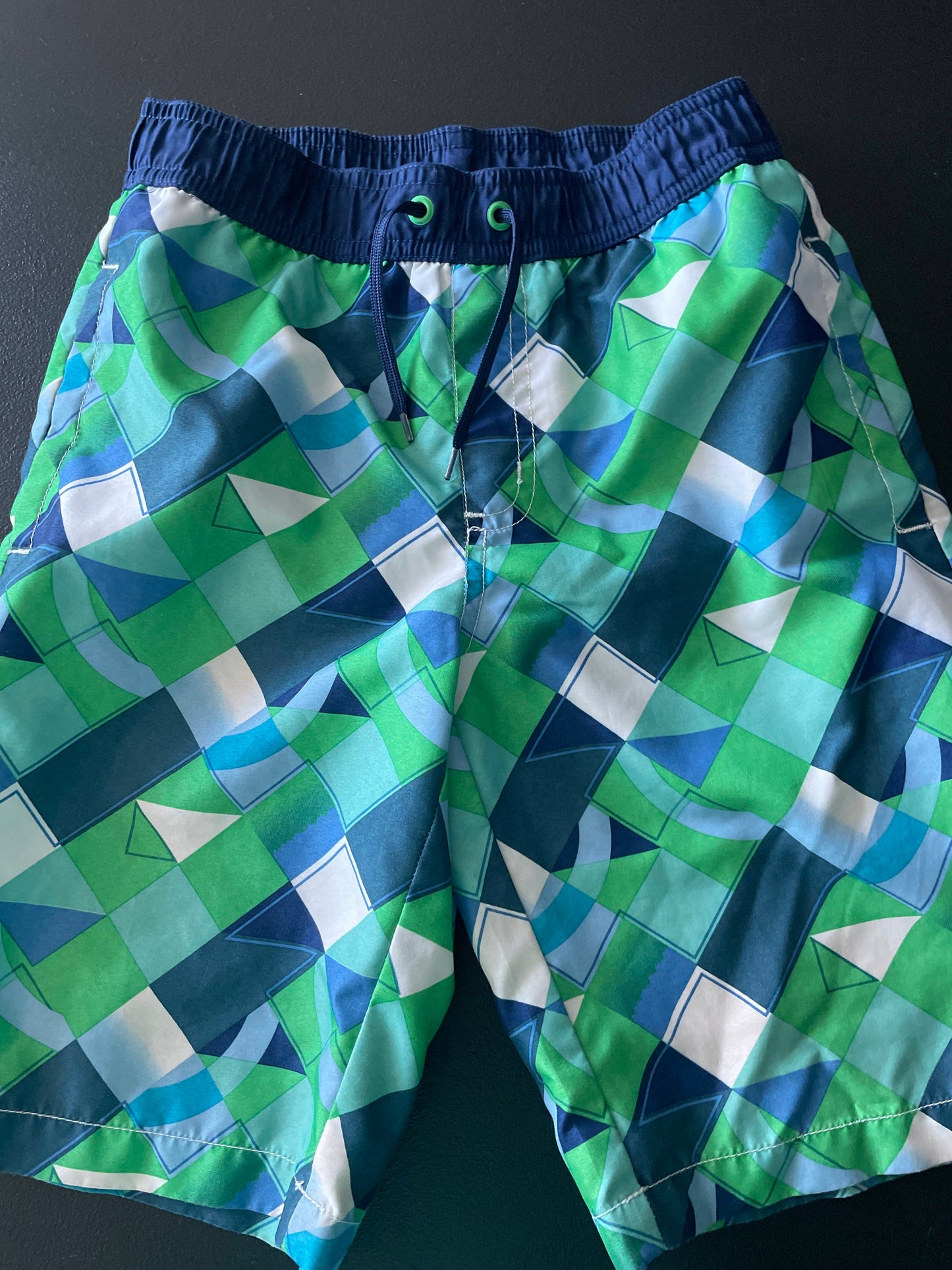 M Boys Swim Trunks, Green & Blue, Geometric