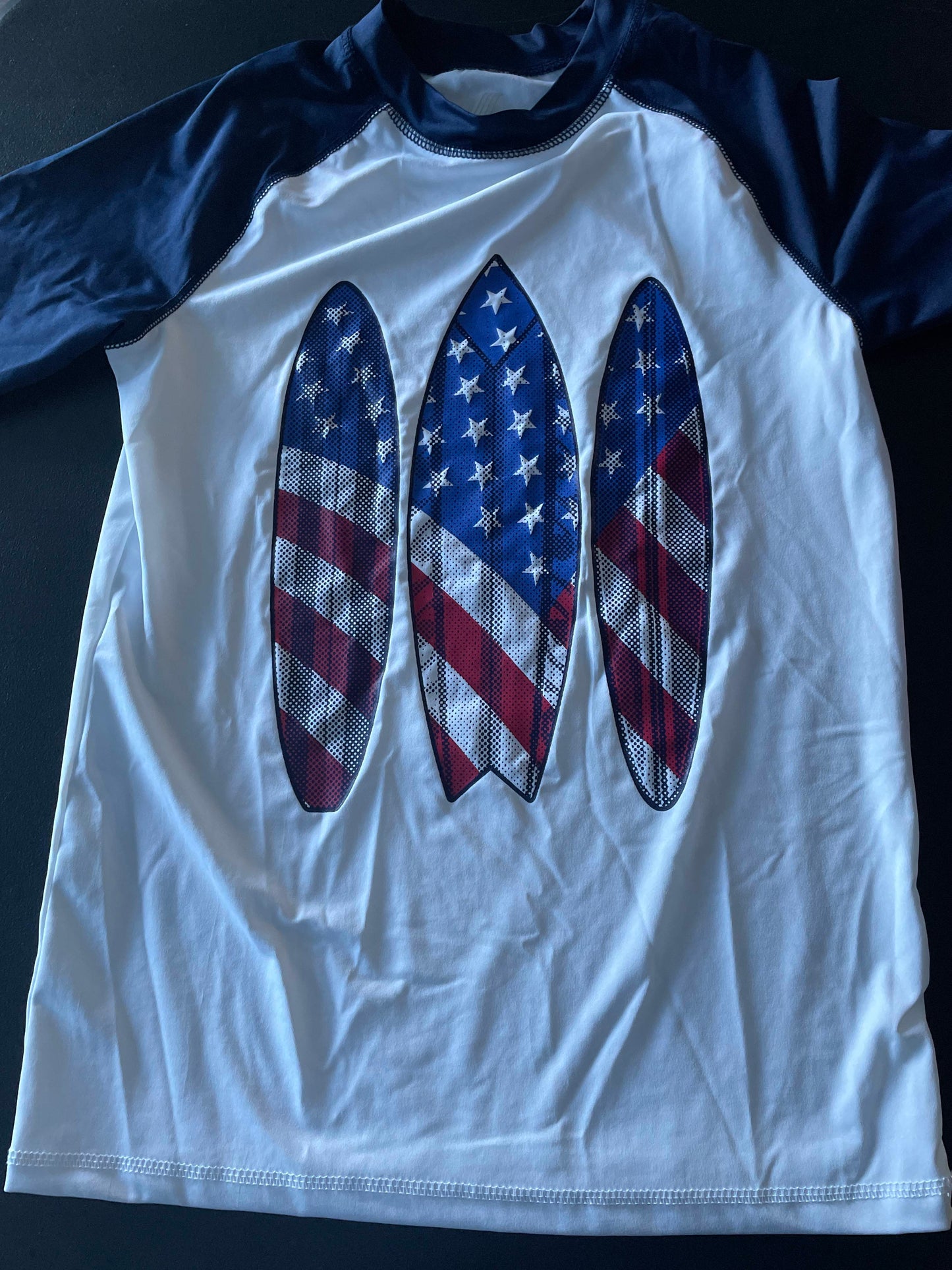 XXL Boys Rash Guard Tee, White, Americana Surfboards