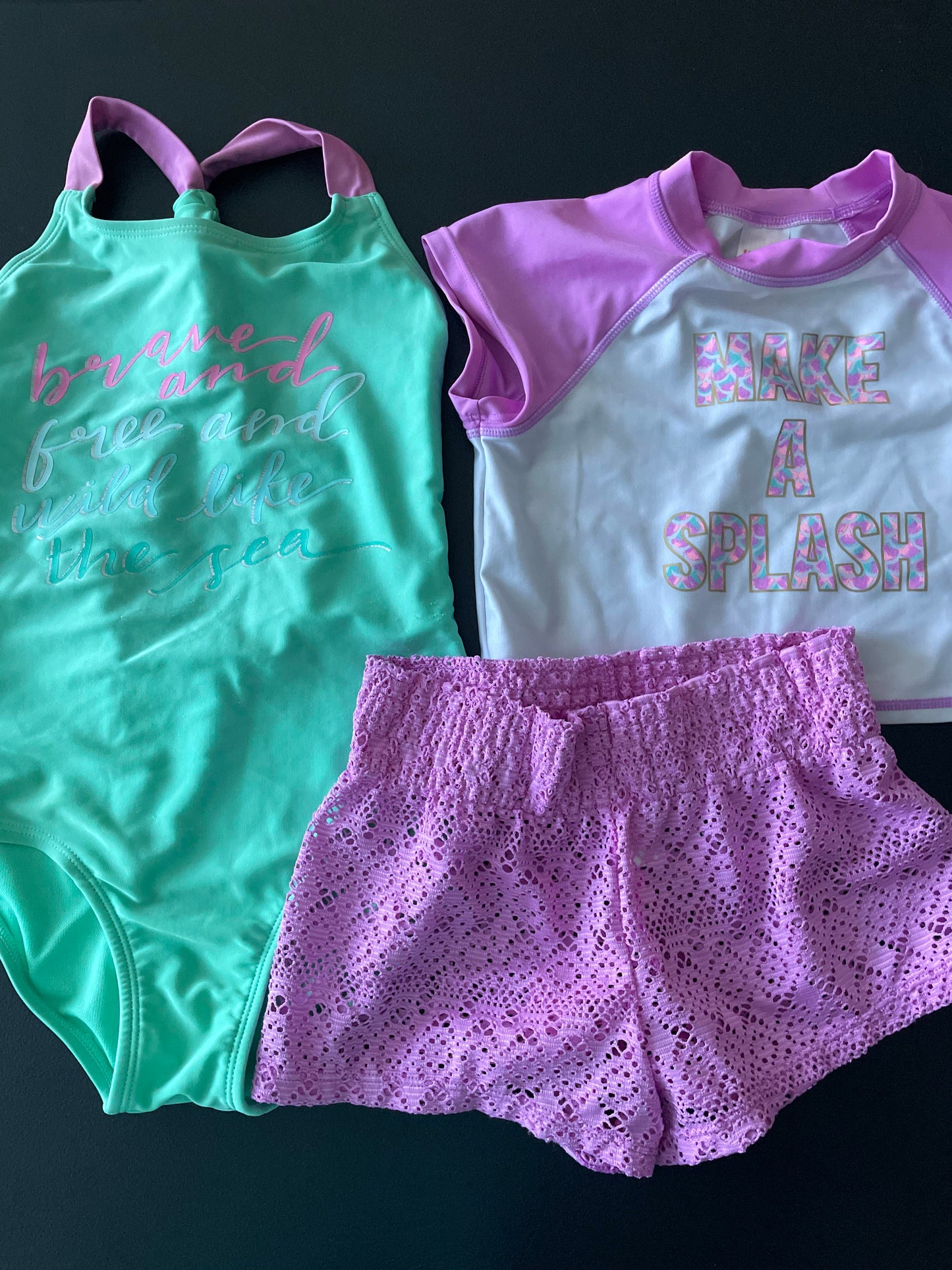 6/6X Girls 3pc Swimsuit, Green & Purple