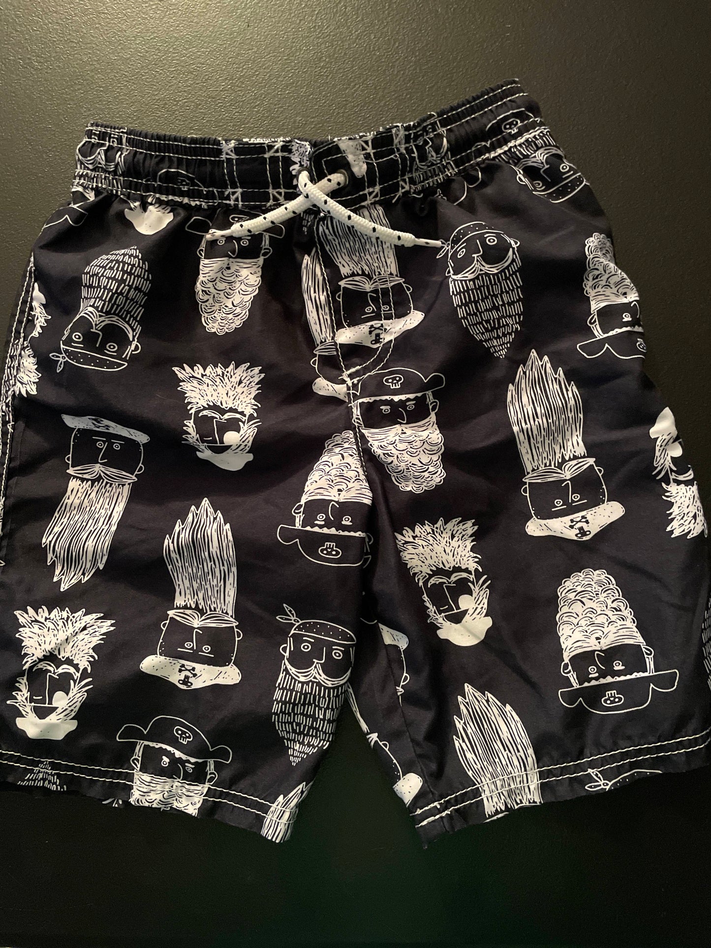 8 Boys Swim Trunks, Black & White, Pirates