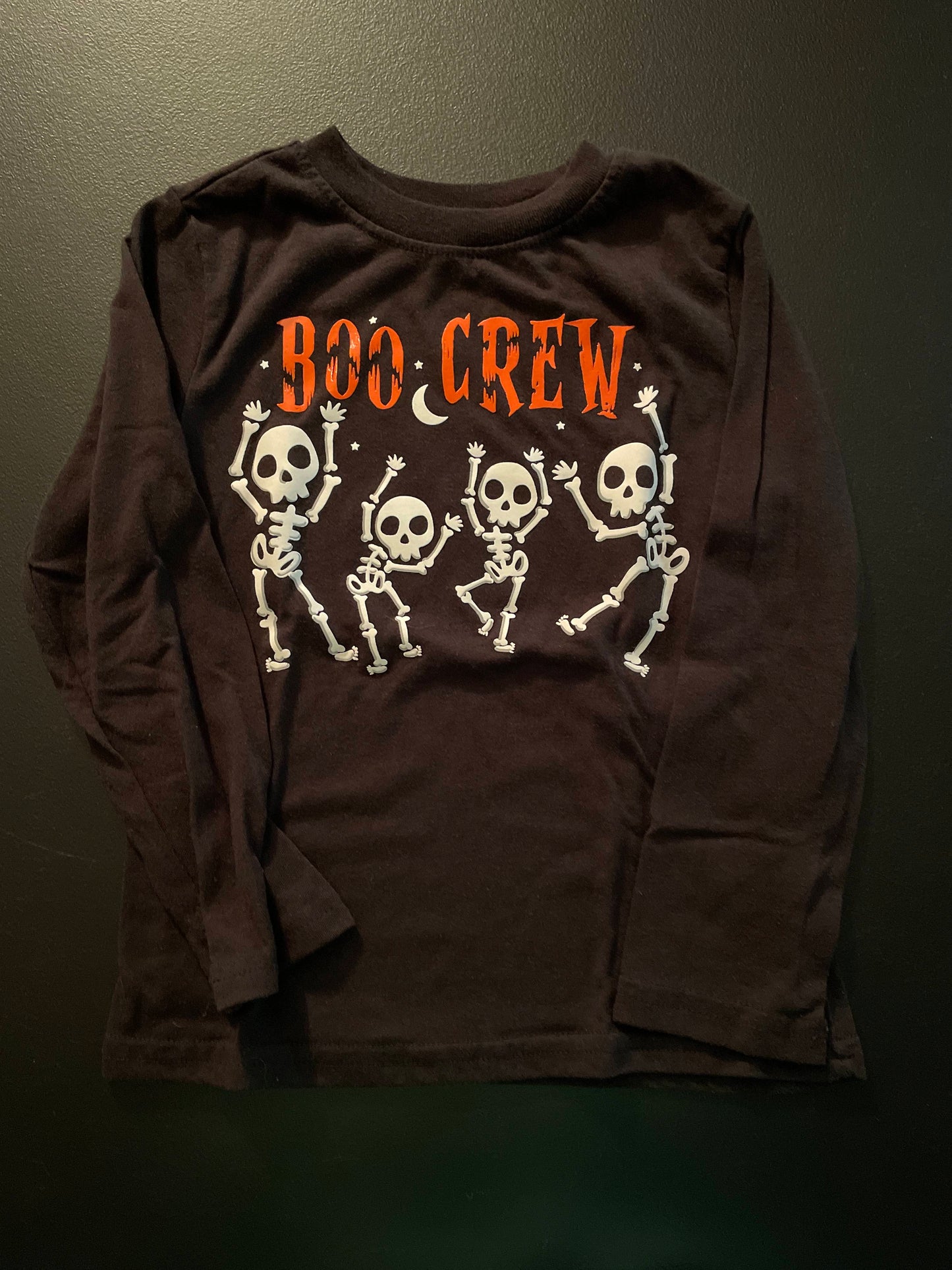 5T Boys Long Sleeve Shirt, Black, Boo Crew Skeletons